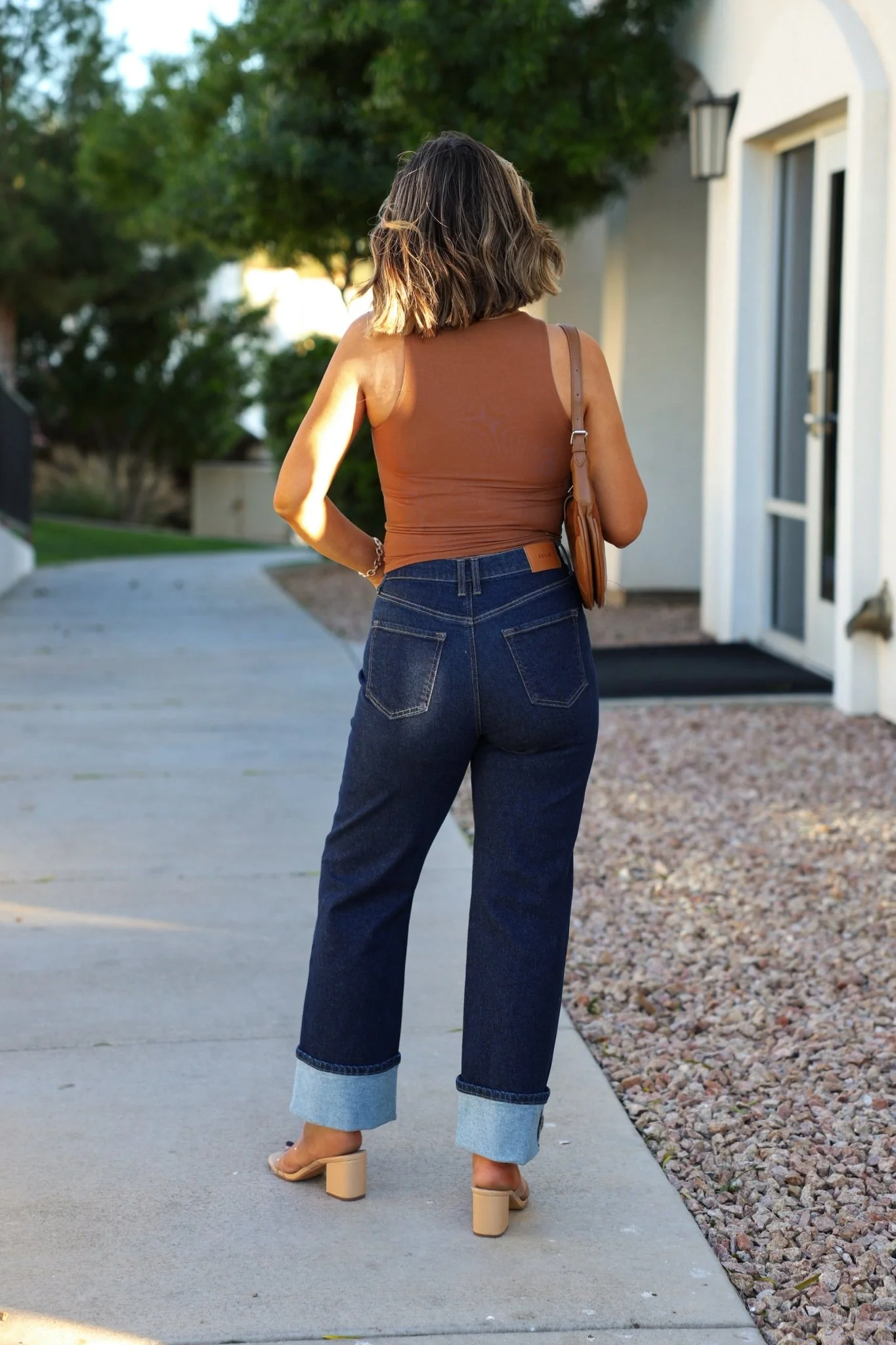 Dark Wash High Rise Cuffed Dad Jeans - Image 4