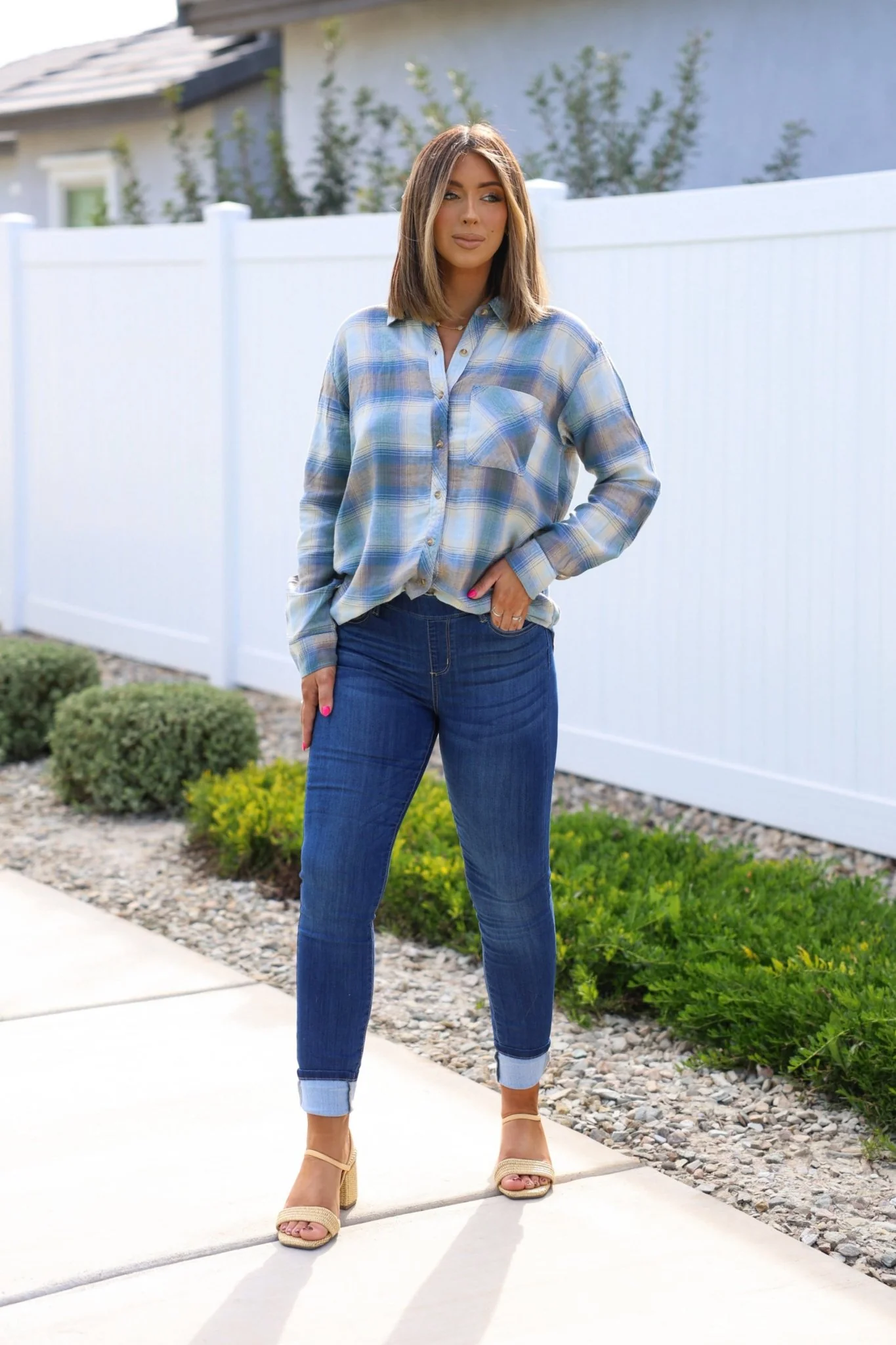Dark Wash Pull On Cuffed Skinny Jeans