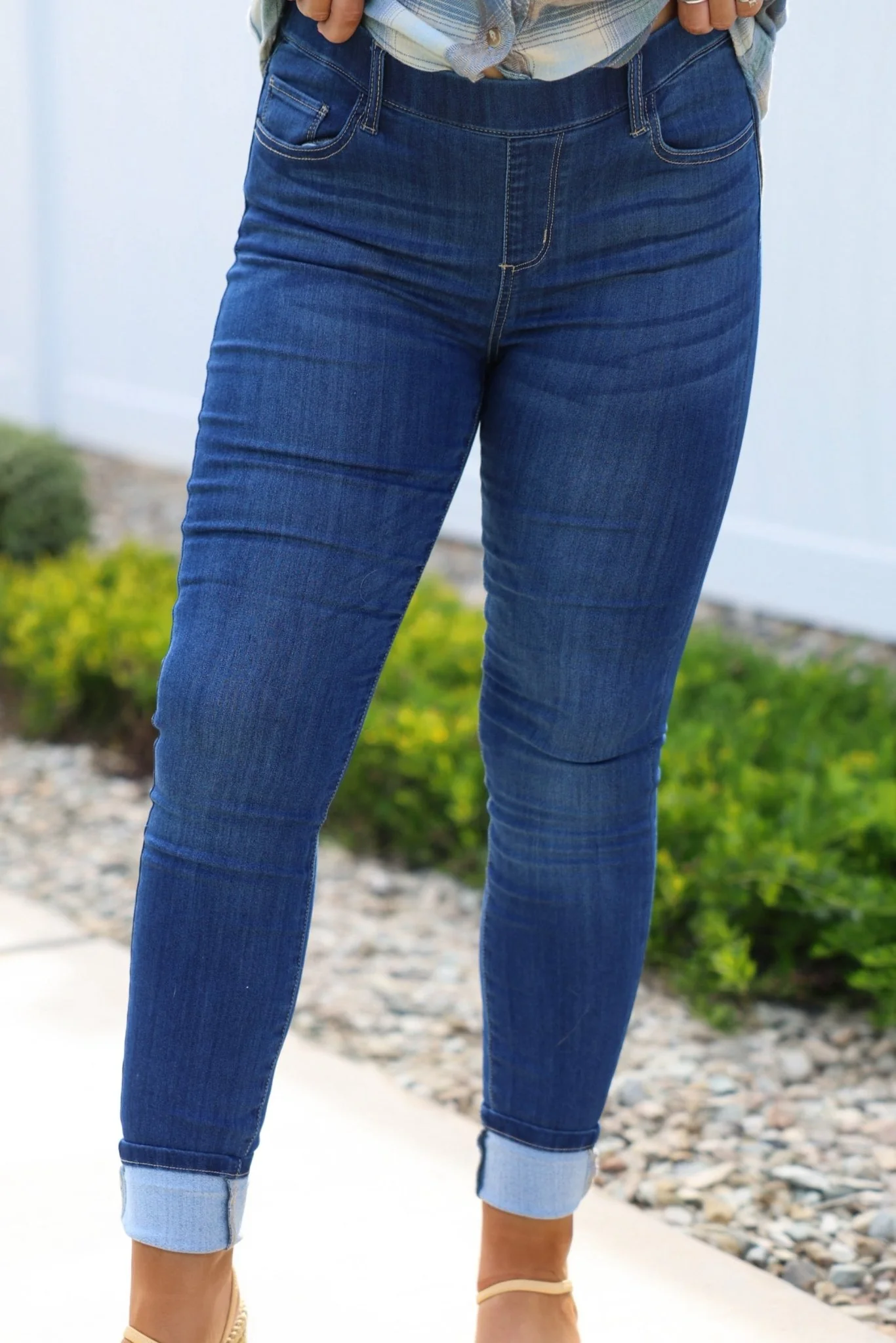 Dark Wash Pull On Cuffed Skinny Jeans - Image 2
