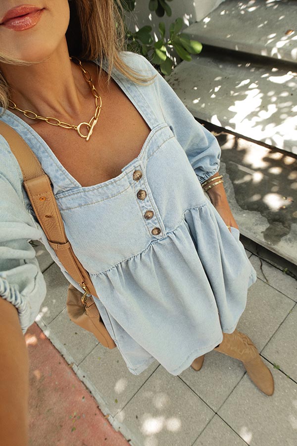 Denim Button Detail Babydoll Mini Dress - Image 5