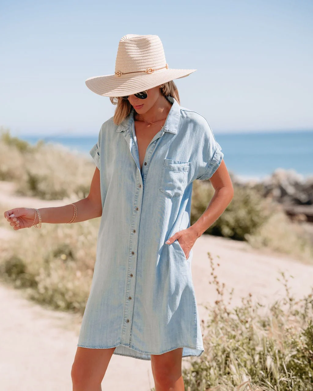 Denim Button Down Shirt Dress - Image 3