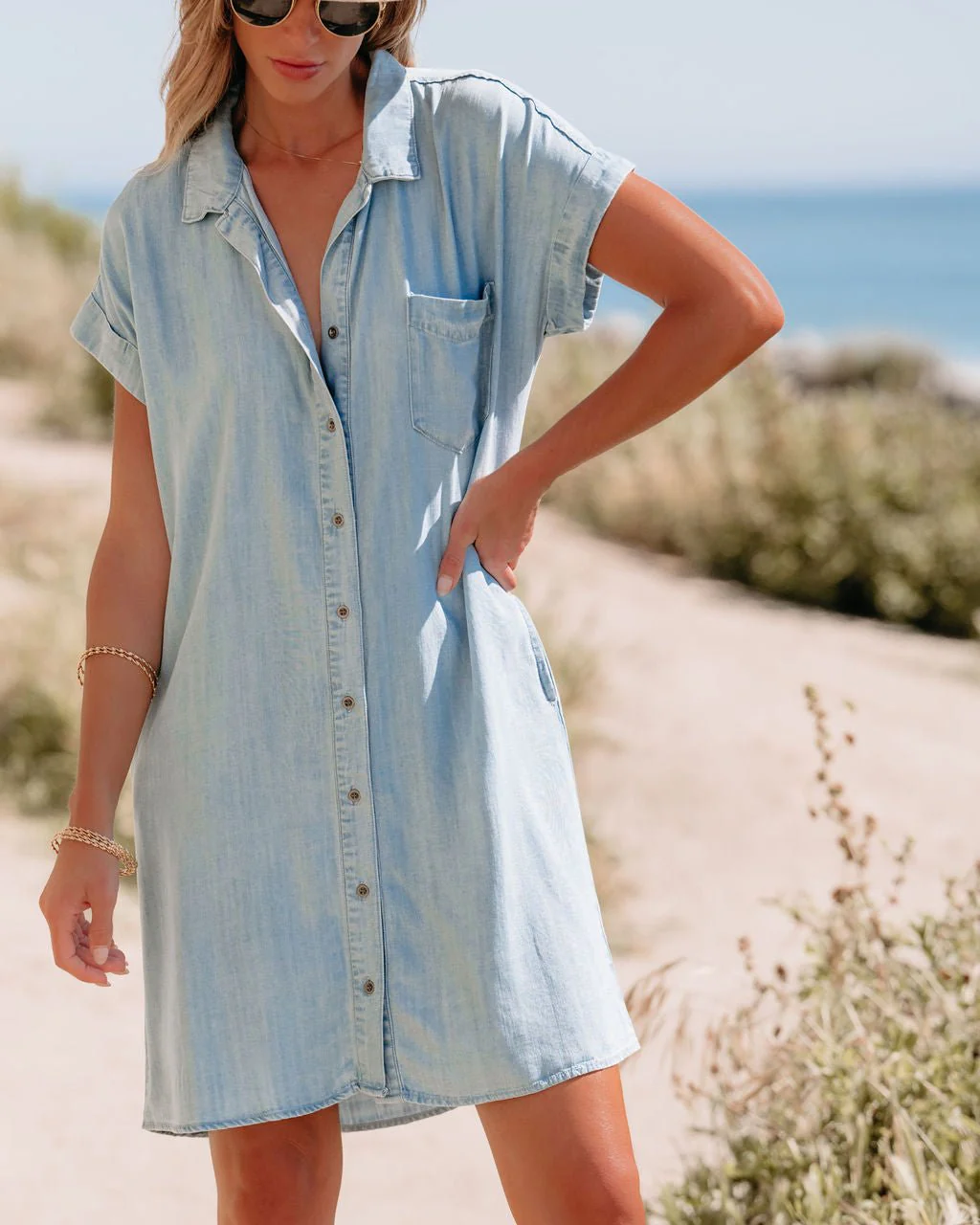Denim Button Down Shirt Dress - Image 5
