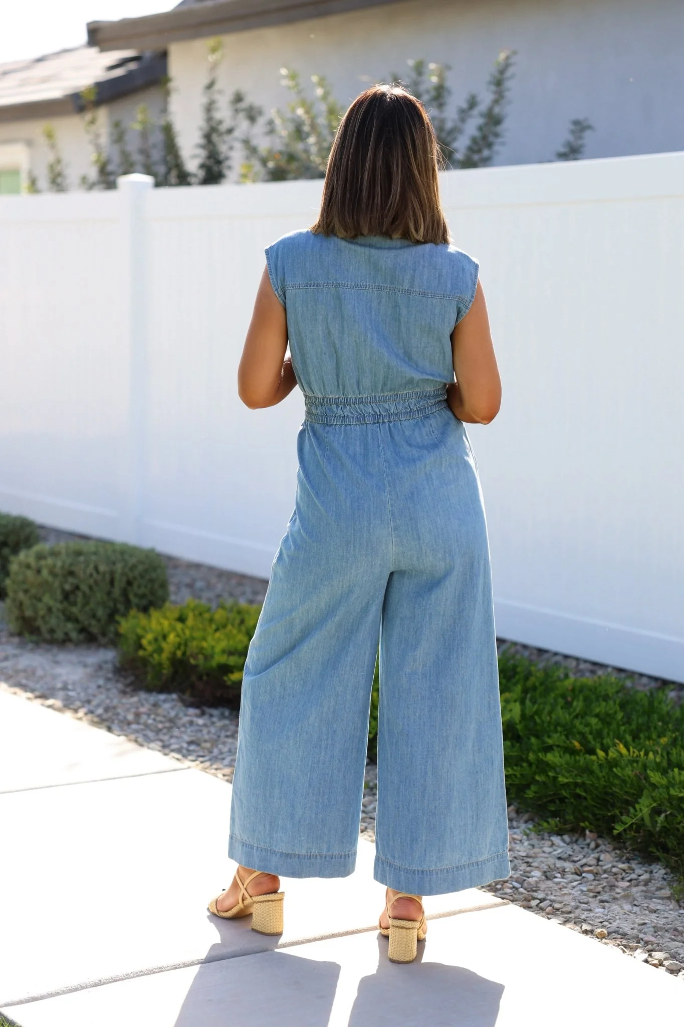 Denim Button Up Wide Leg Jumpsuit - Image 5