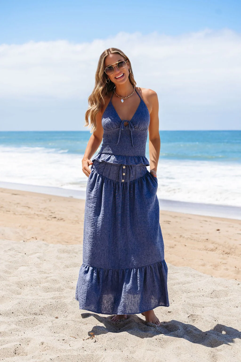 Denim Smocked Ruffle Tiered Maxi Skirt - FINAL SALE - Image 3