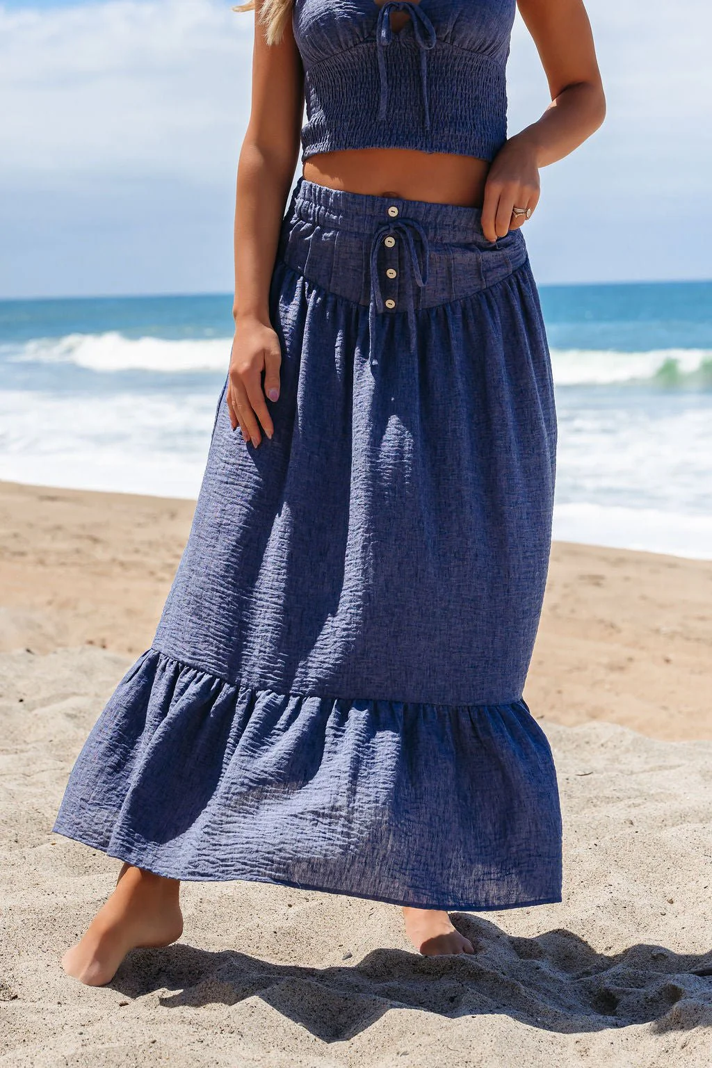 Denim Smocked Ruffle Tiered Maxi Skirt - FINAL SALE - Image 4