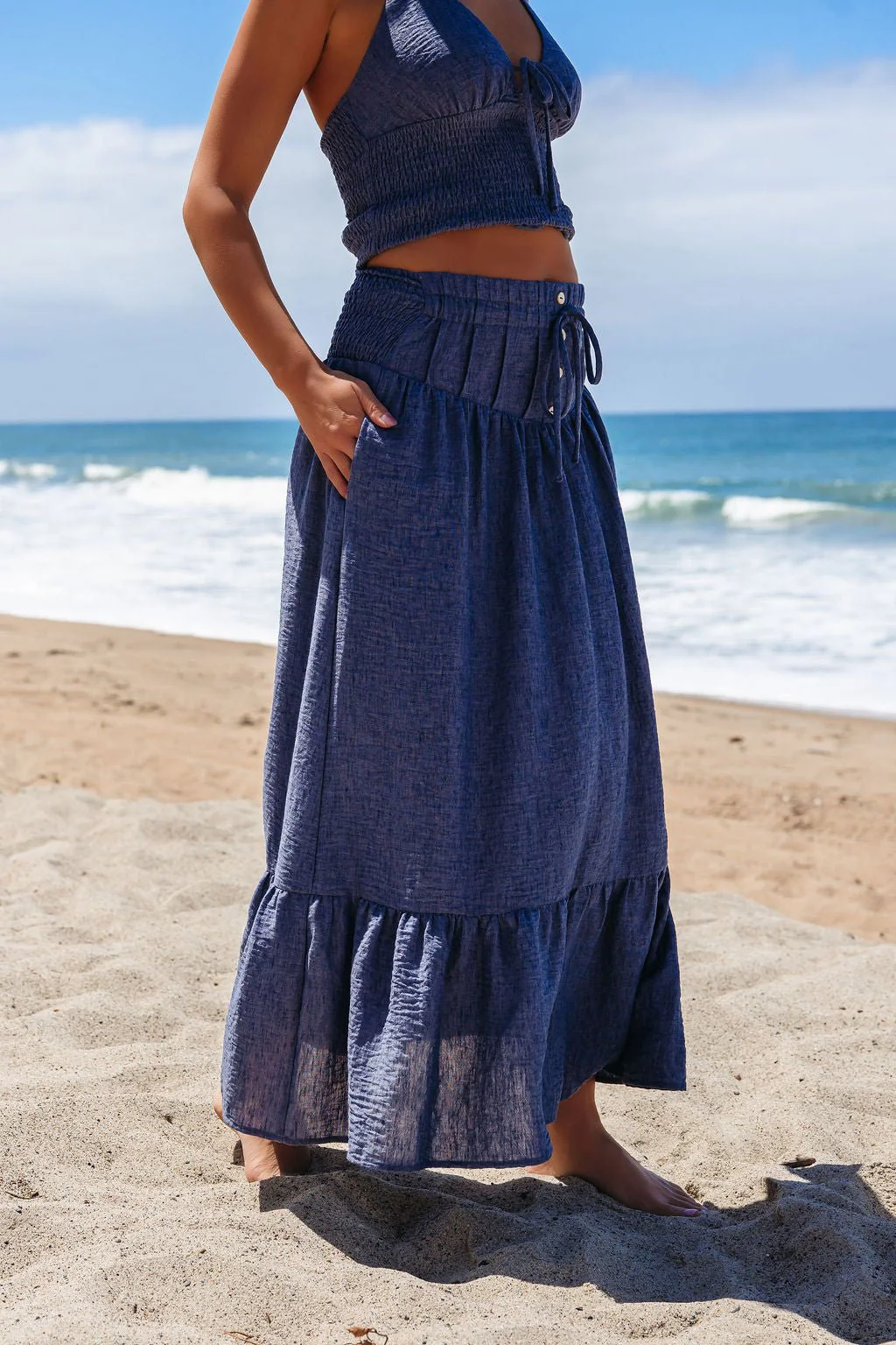 Denim Smocked Ruffle Tiered Maxi Skirt - FINAL SALE - Image 7