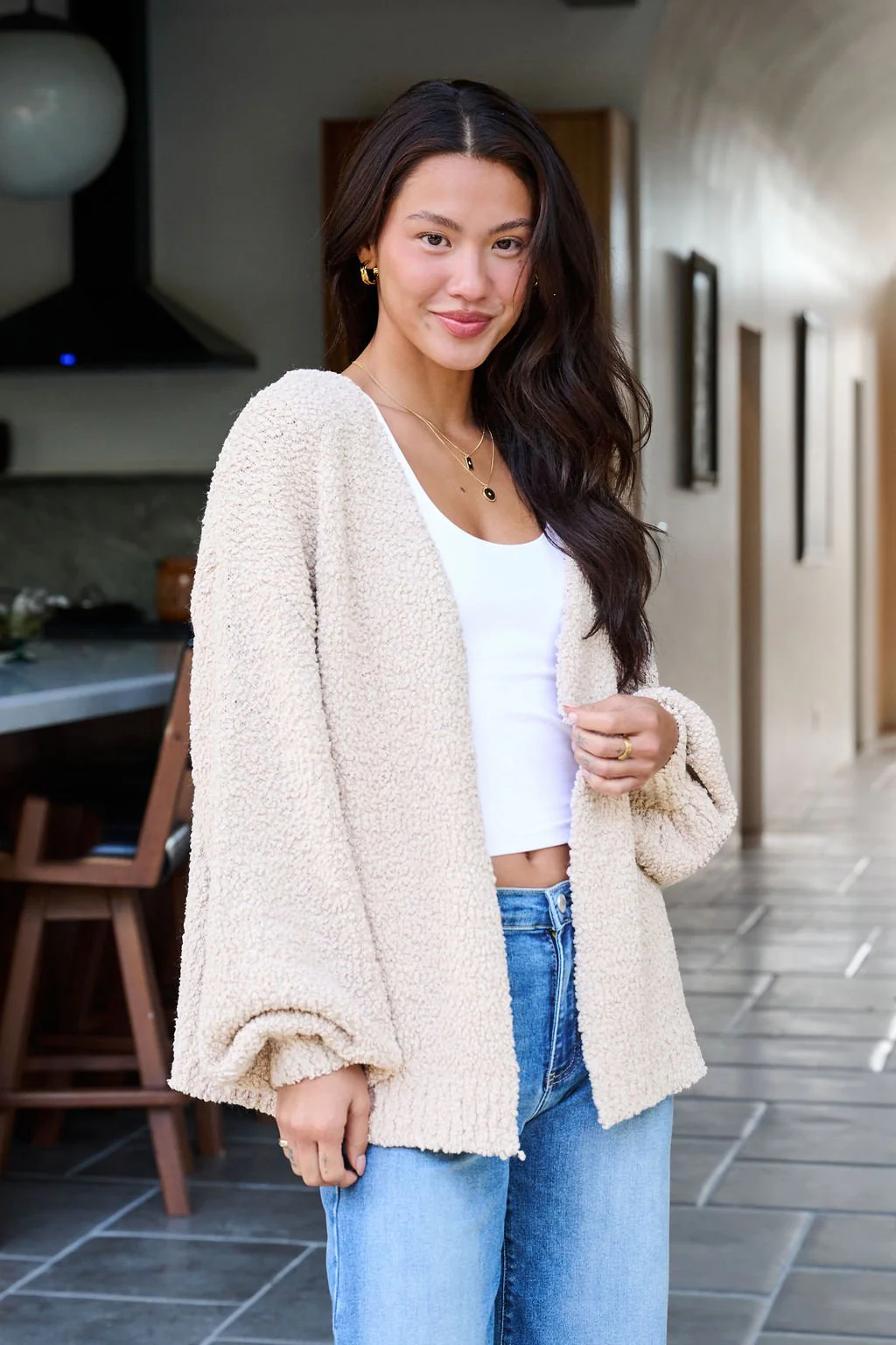 Desert Rose Popcorn Textured Open Front Cardigan - FINAL SALE - Image 3
