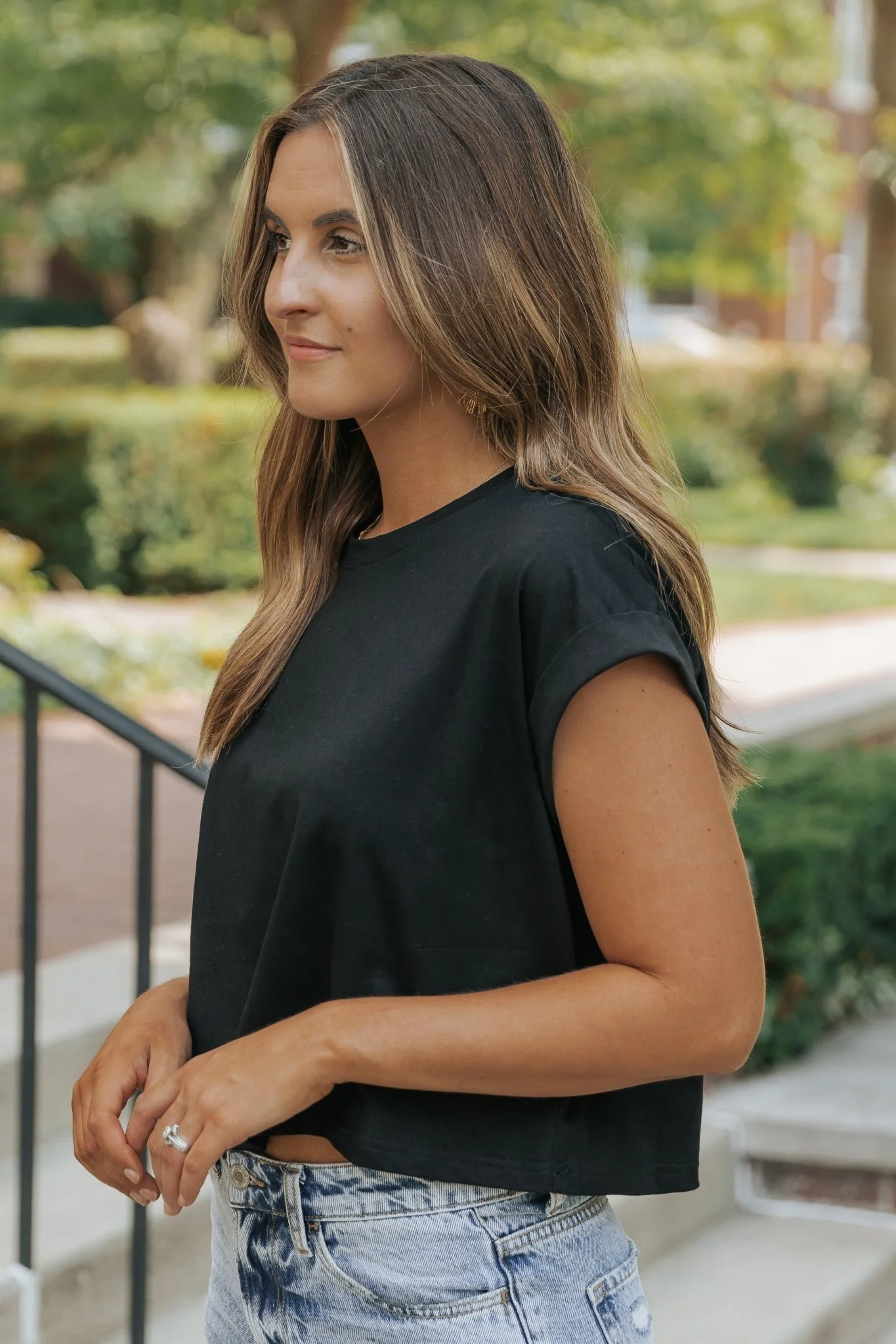 Editor's Choice Black Cotton Cuff Sleeve Top - Image 3
