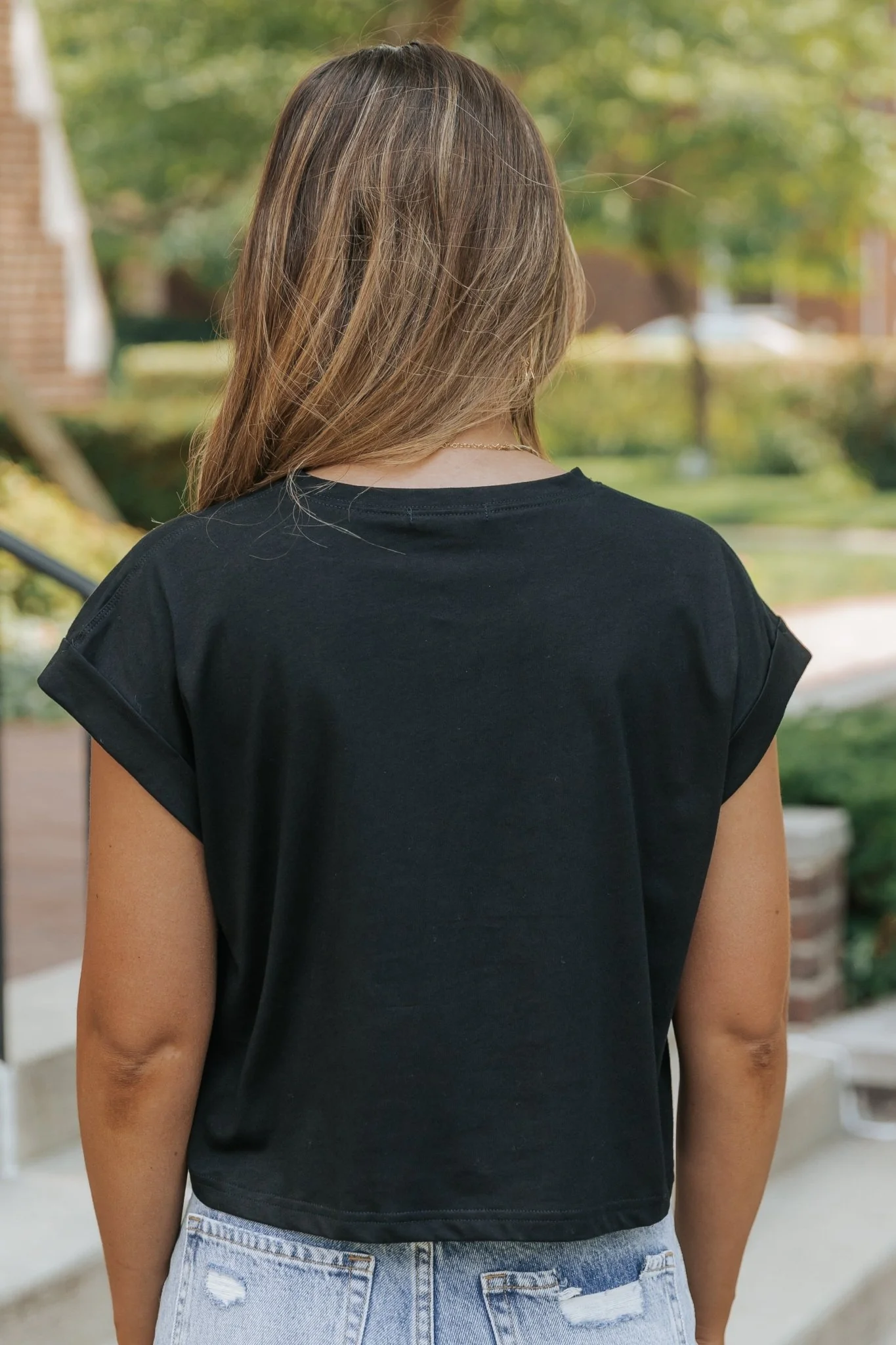 Editor's Choice Black Cotton Cuff Sleeve Top - Image 4