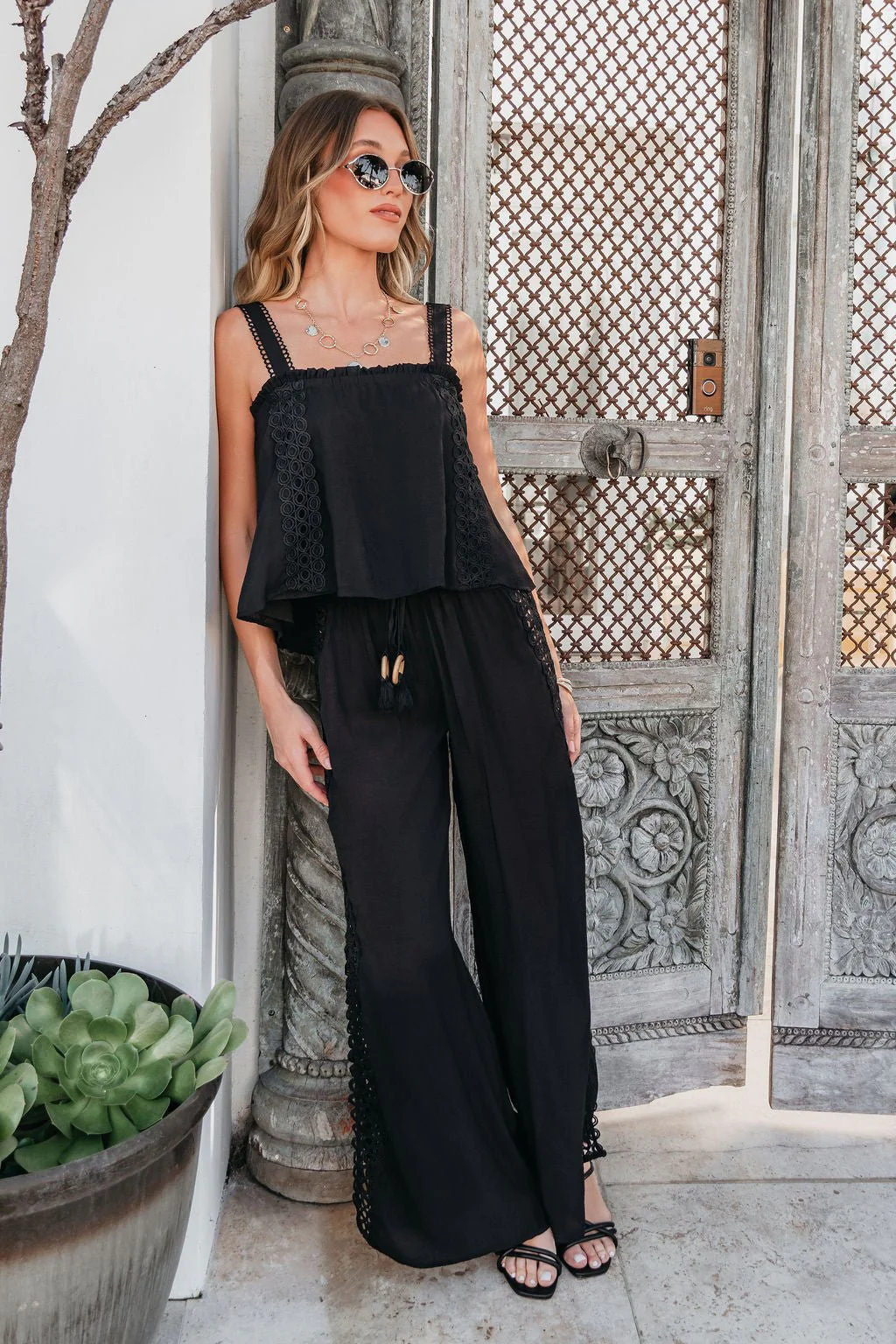 ELAN Black Lace Trim Tank Top - Image 2