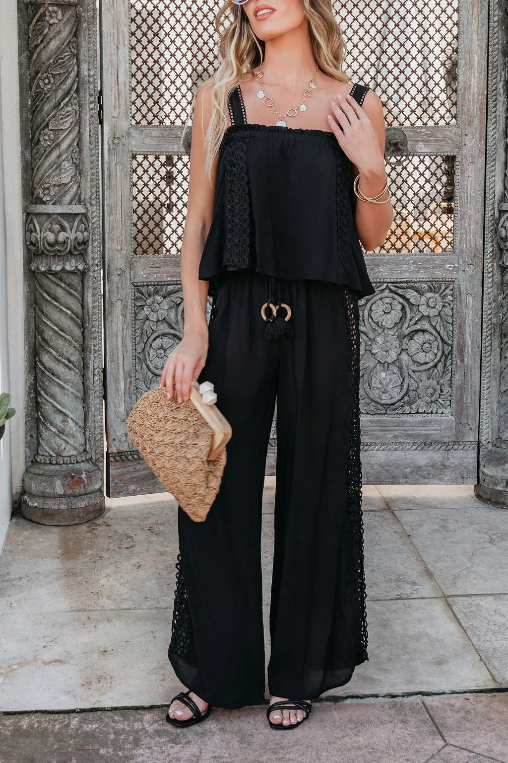 ELAN Black Lace Trim Tank Top - Image 4