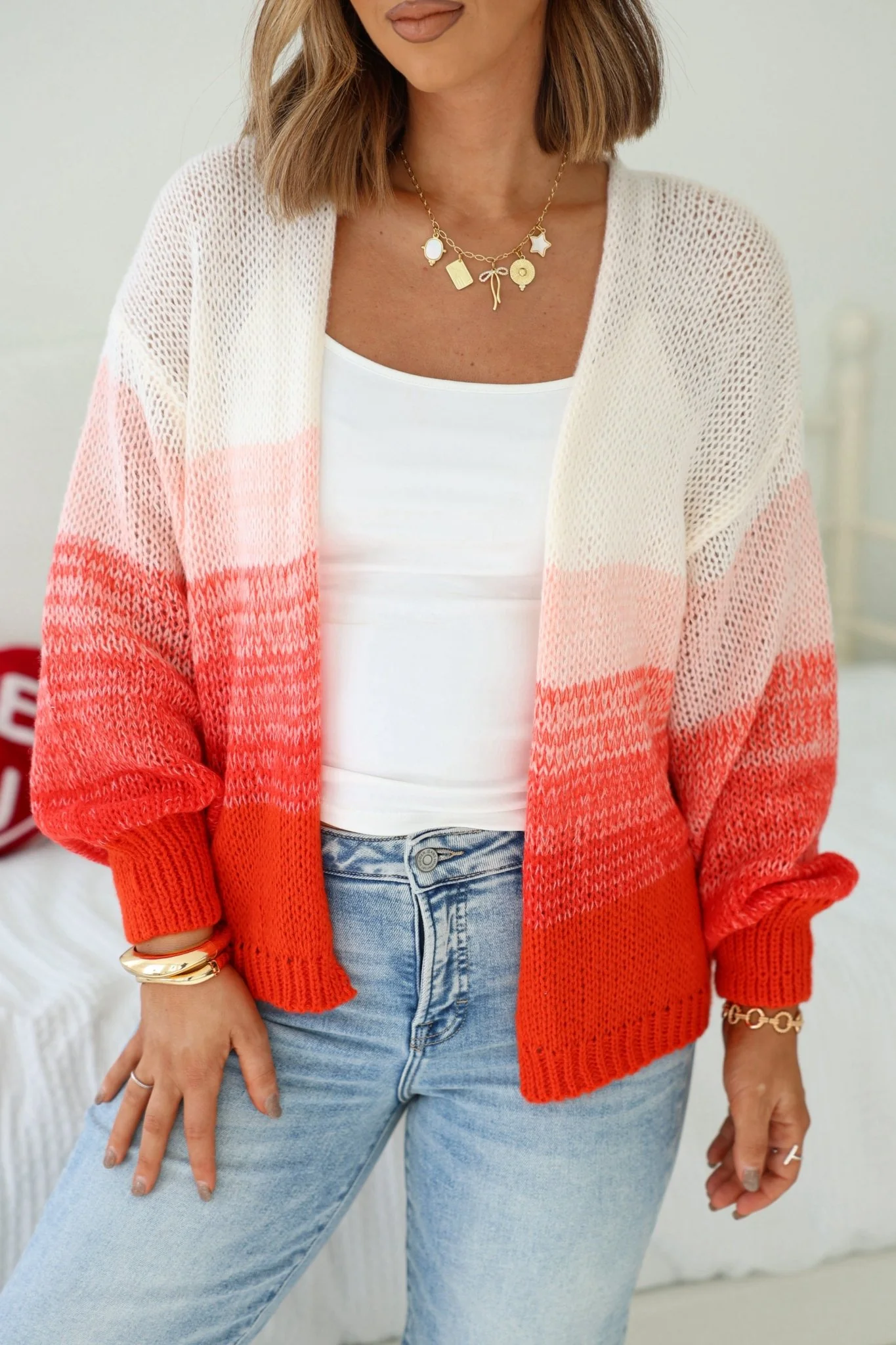 Elan Red Ombre Open Front Cardigan - Image 3