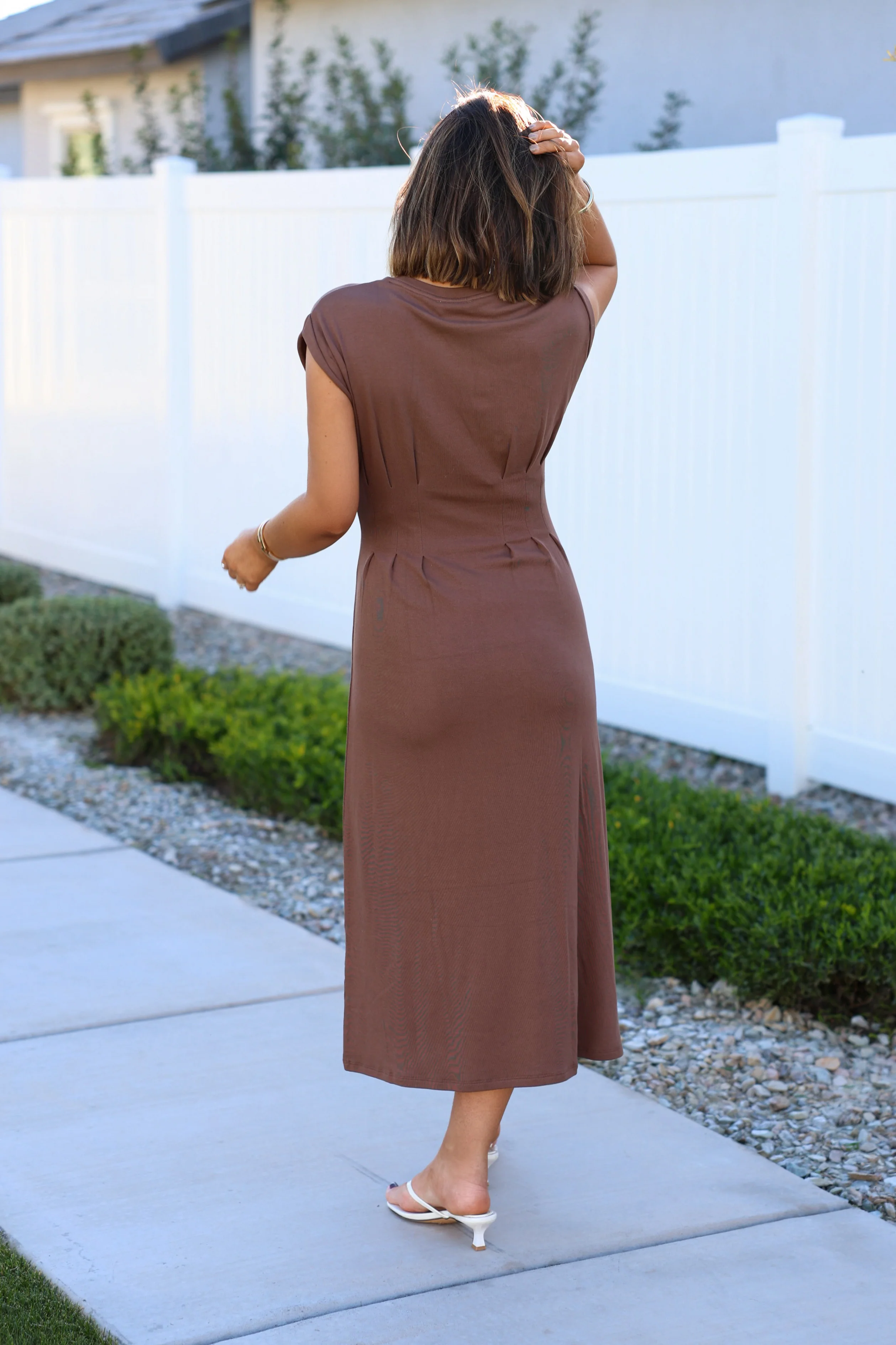 Elevated Mocha Fitted Midi Dress - Image 4