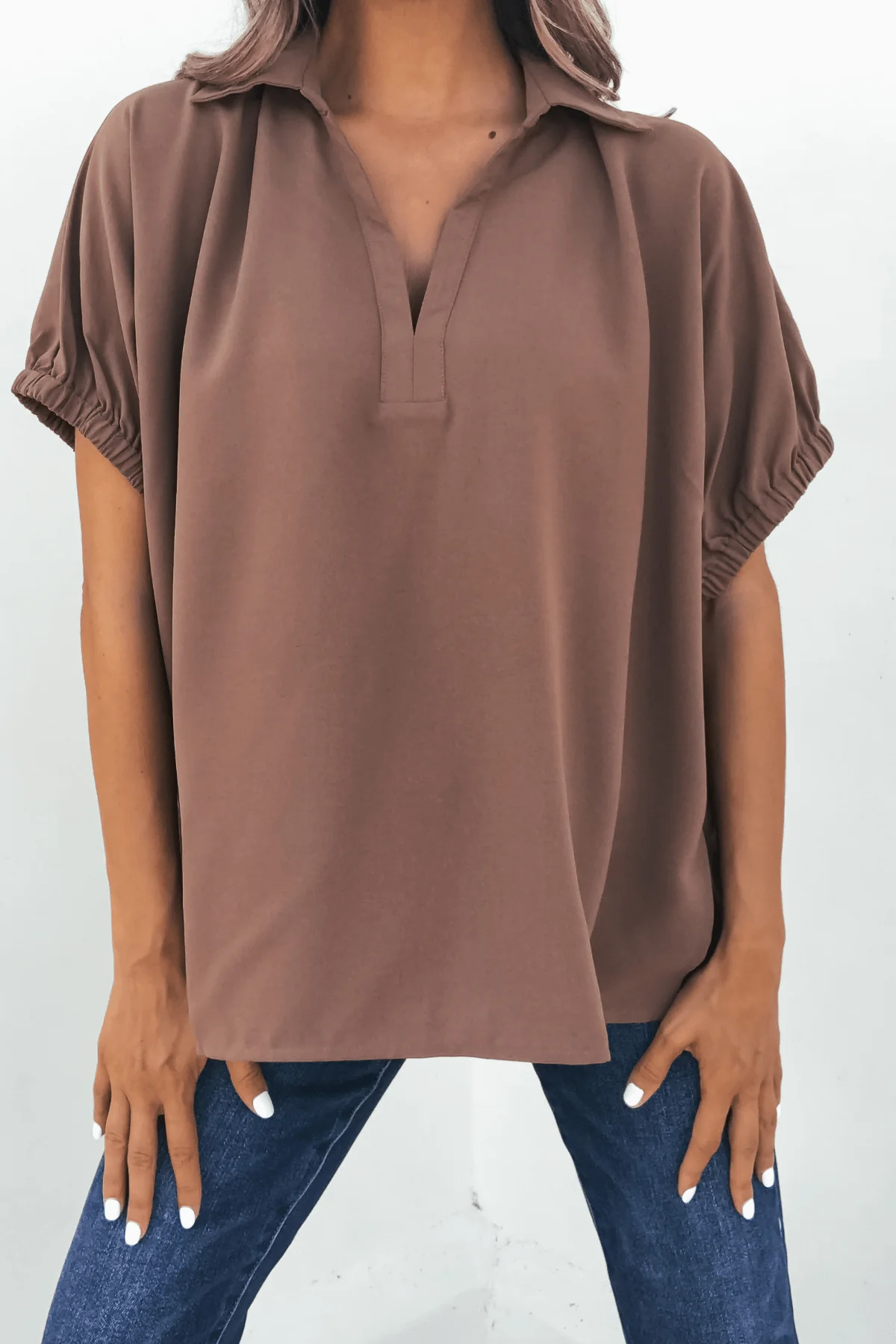 Ellis Camel Split Collared Top - FINAL SALE - Image 3