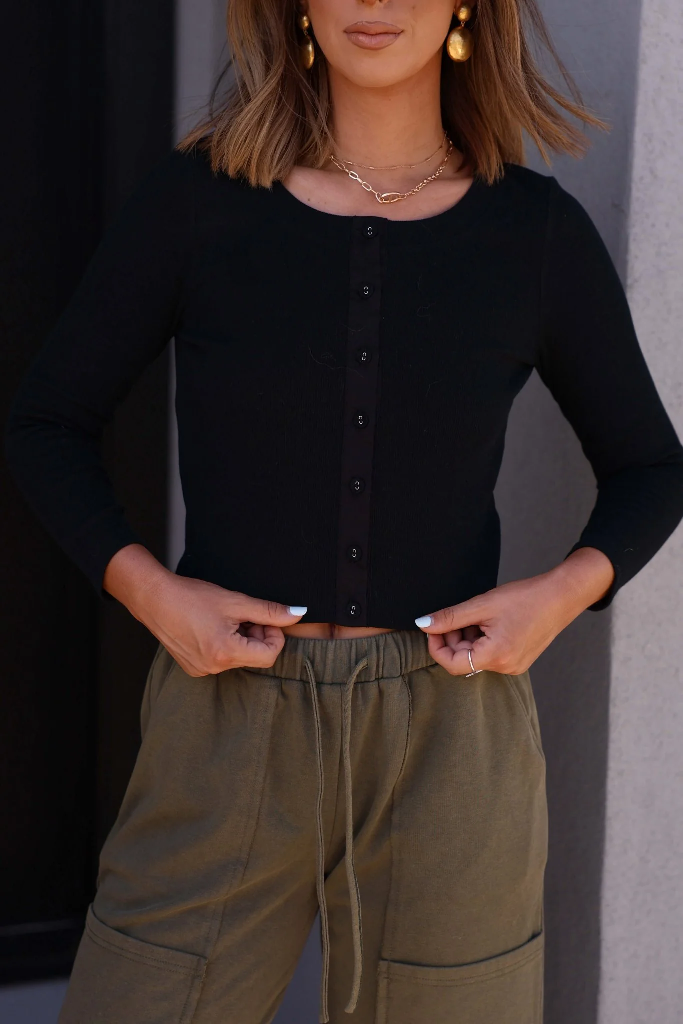 Eloise Black Ribbed Button Down Top - FINAL SALE - Image 3