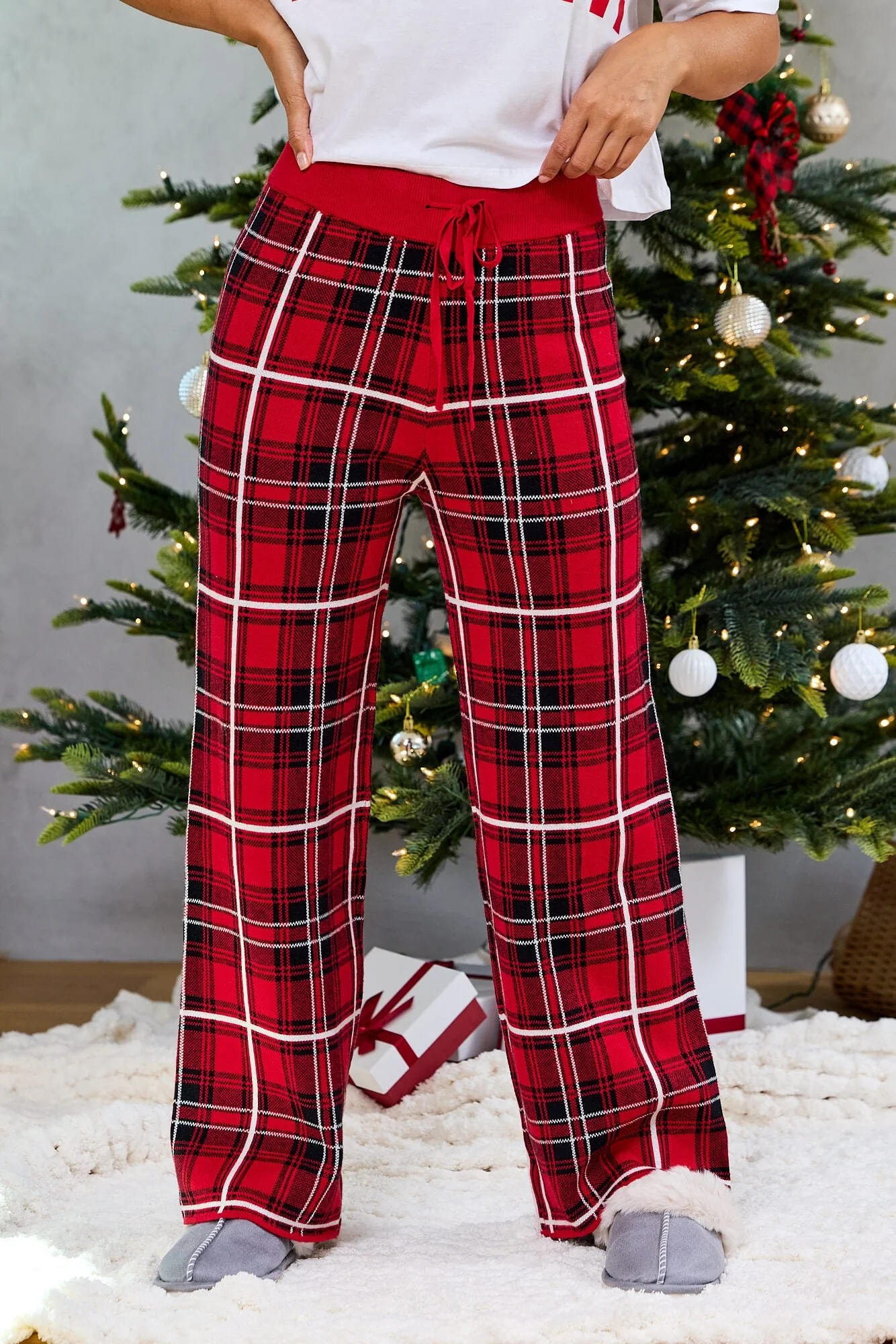 Fireside Red Plaid Sweater Pajama Pants - FINAL SALE - Image 2