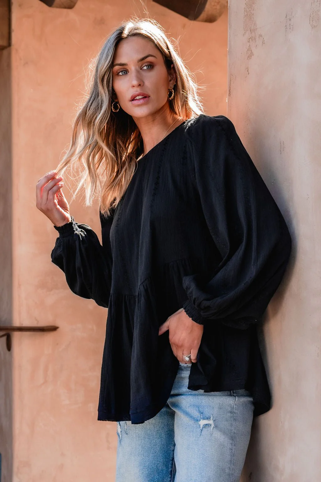 Flowy Black Ruffled Tunic - FINAL SALE - Image 2