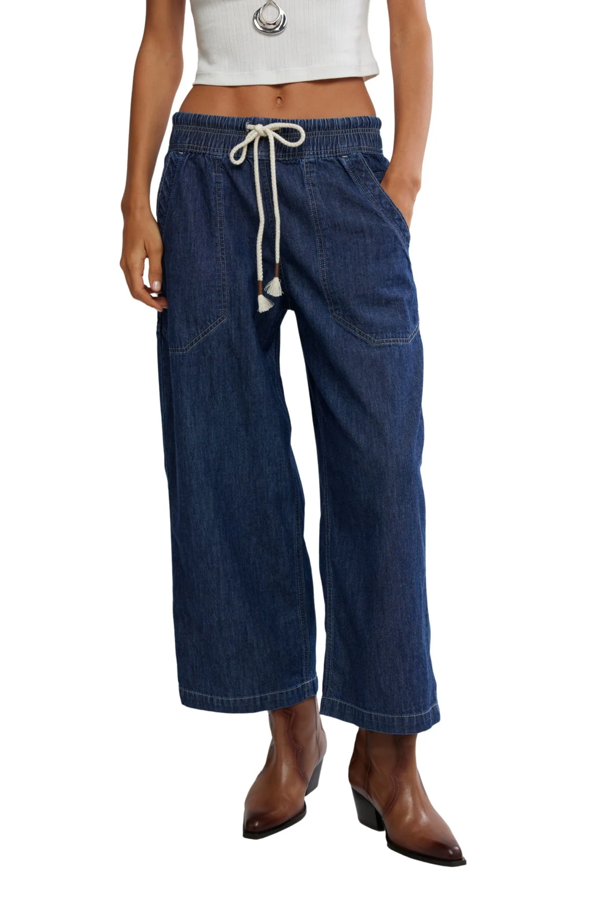 Free People Dark Blue Easy Peasy Pull On Jeans - Image 2