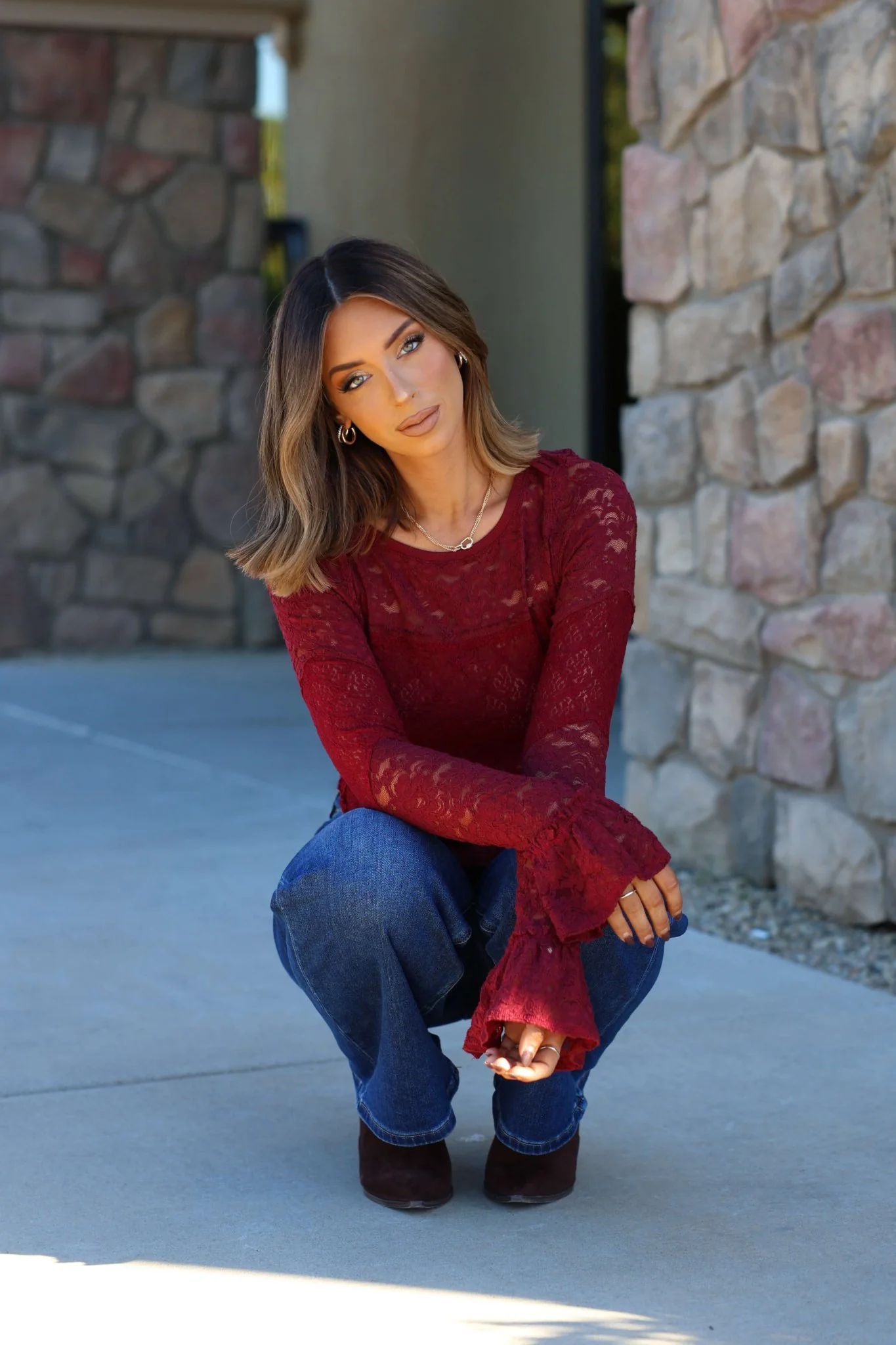 Free People Sheer Lace Flared Long Sleeve Top - FINAL SALE - Image 3