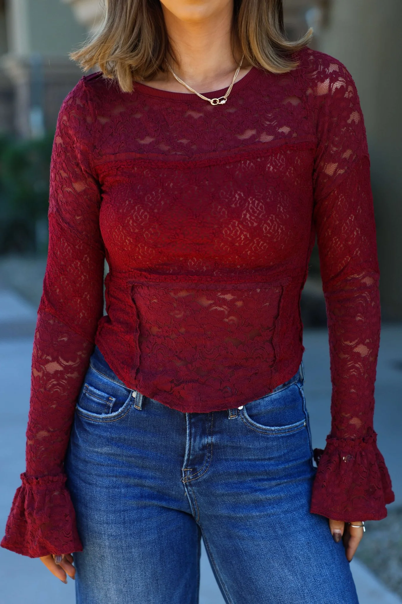 Free People Sheer Lace Flared Long Sleeve Top - FINAL SALE - Image 4