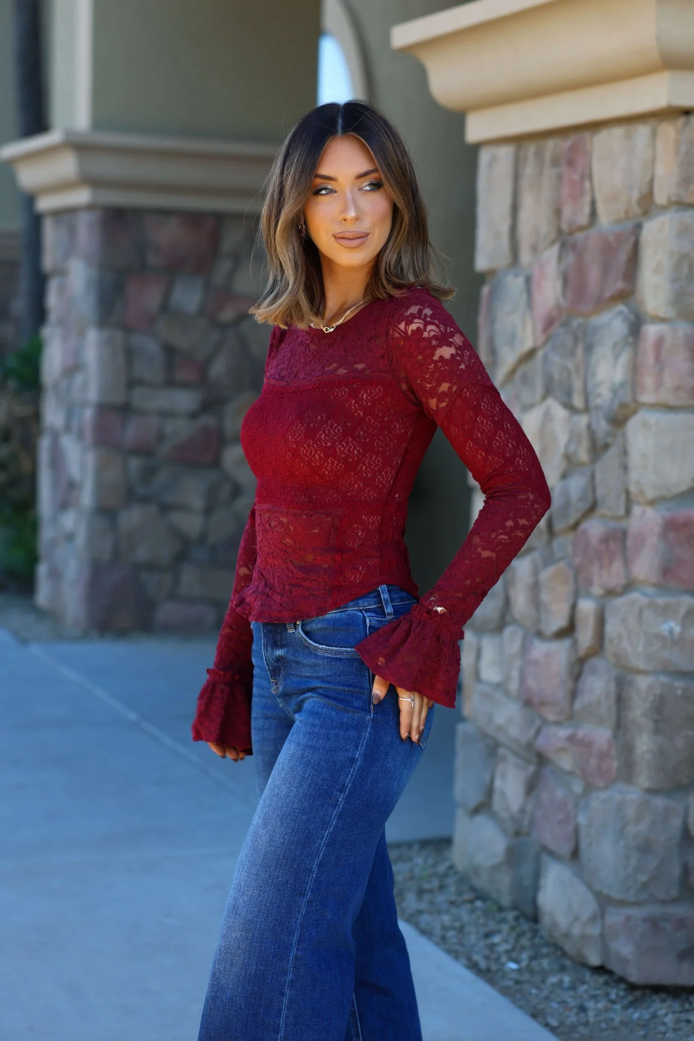 Free People Sheer Lace Flared Long Sleeve Top - FINAL SALE - Image 5