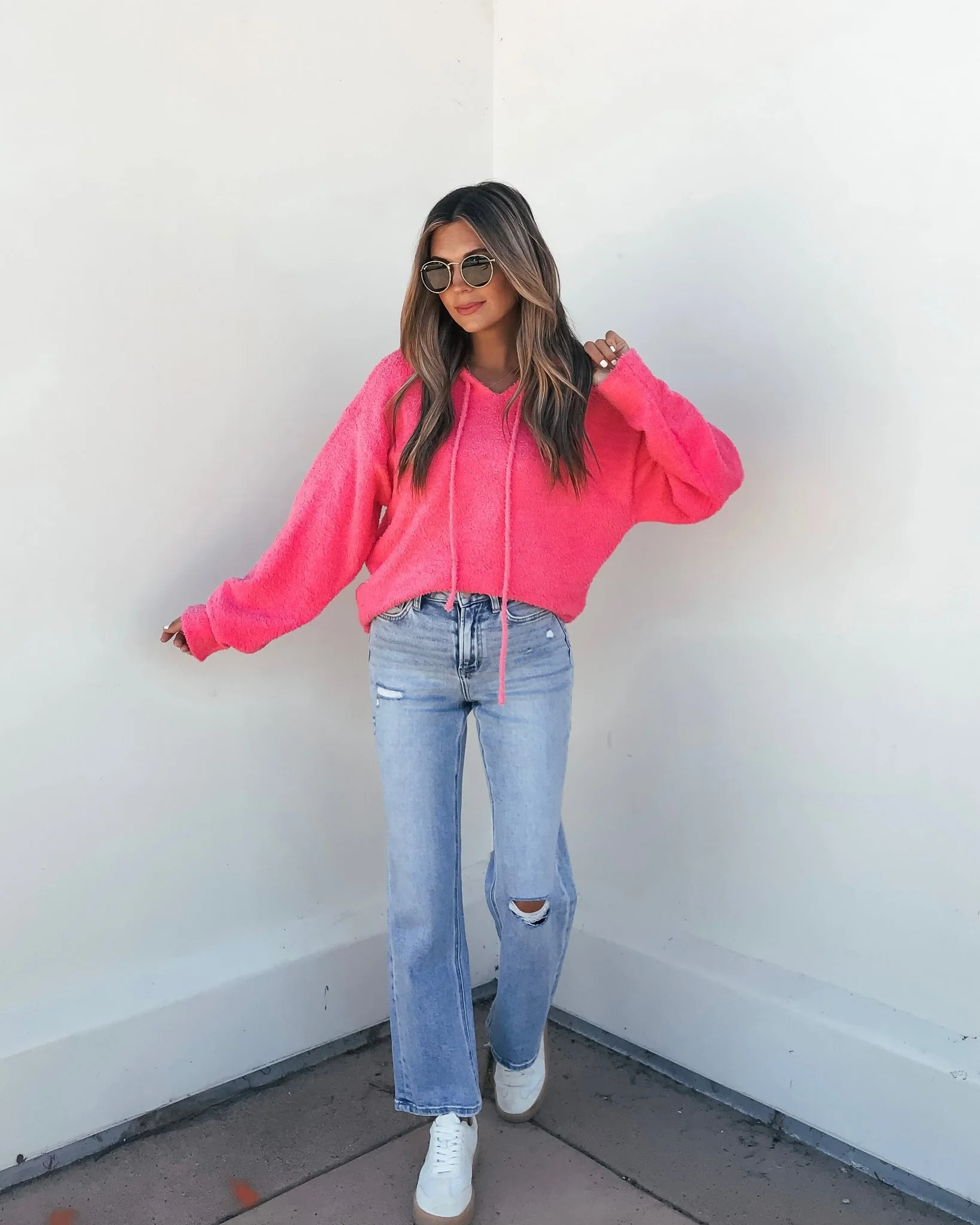 Fuzzy Pink Hooded Sweater - Image 2