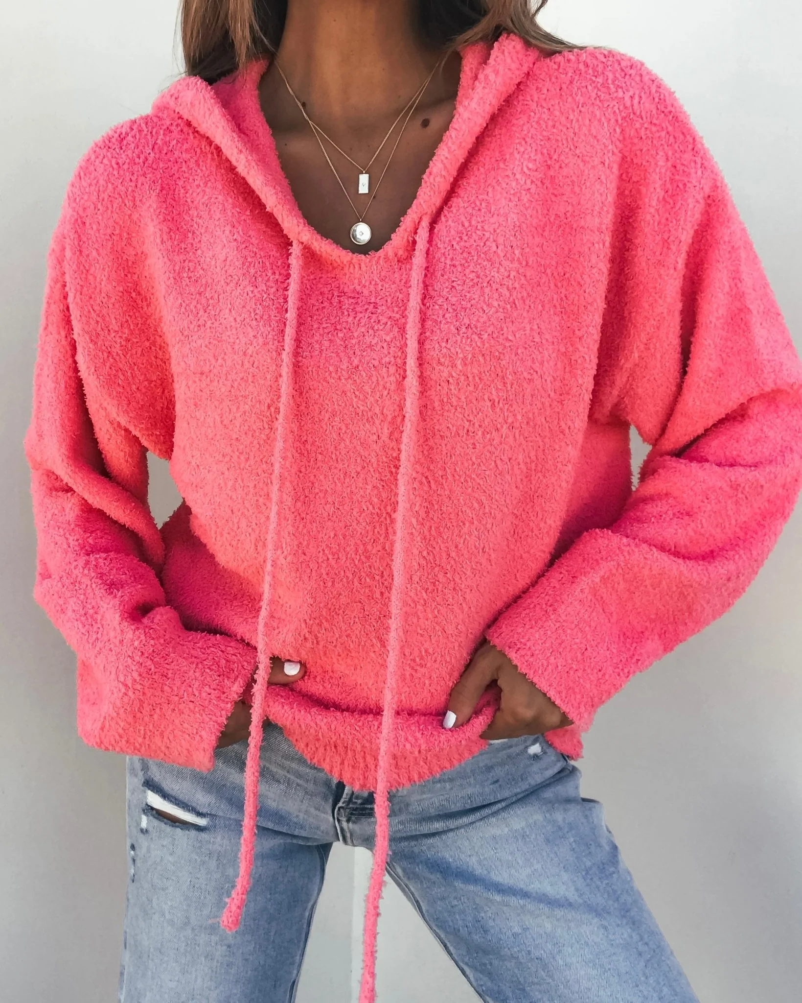 Fuzzy Pink Hooded Sweater - Image 3