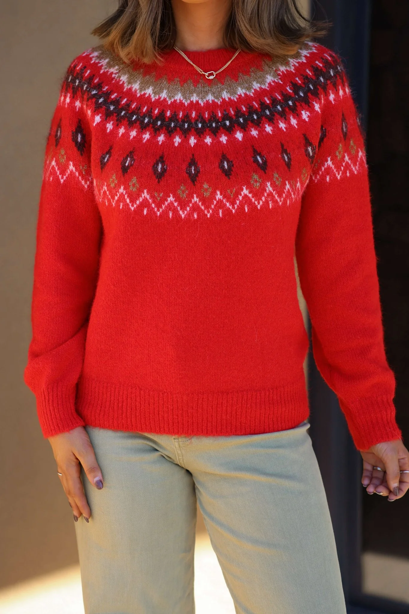 Fuzzy Red Fair Isle Crew Neck Sweater - FINAL SALE - Image 4
