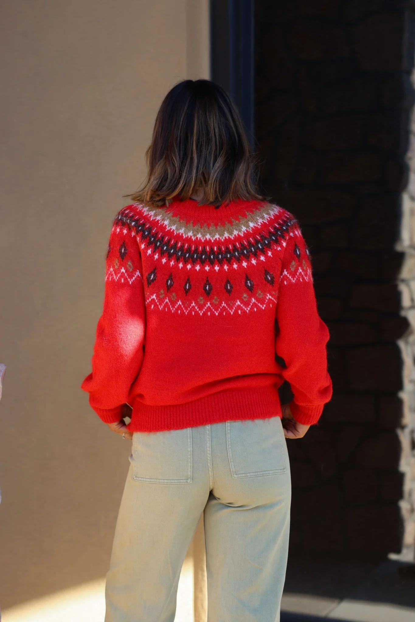Fuzzy Red Fair Isle Crew Neck Sweater - FINAL SALE - Image 6