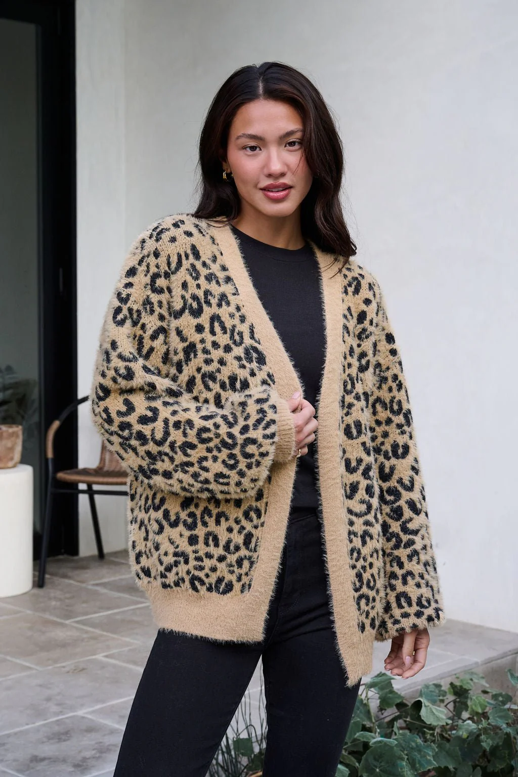Fuzzy Tan Leopard Open Front Cardigan - FINAL SALE - Image 4