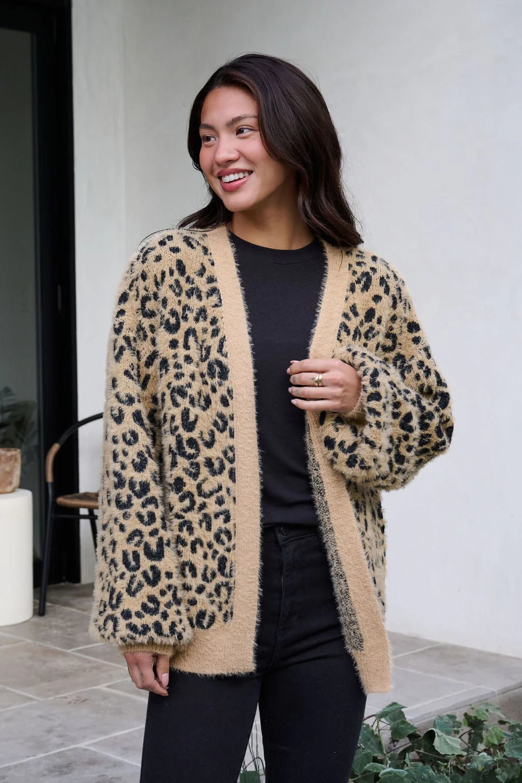 Fuzzy Tan Leopard Open Front Cardigan - FINAL SALE - Image 6