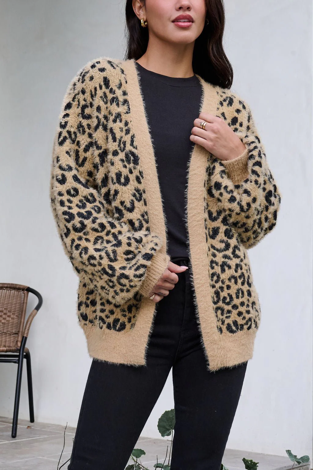 Fuzzy Tan Leopard Open Front Cardigan - FINAL SALE - Image 7