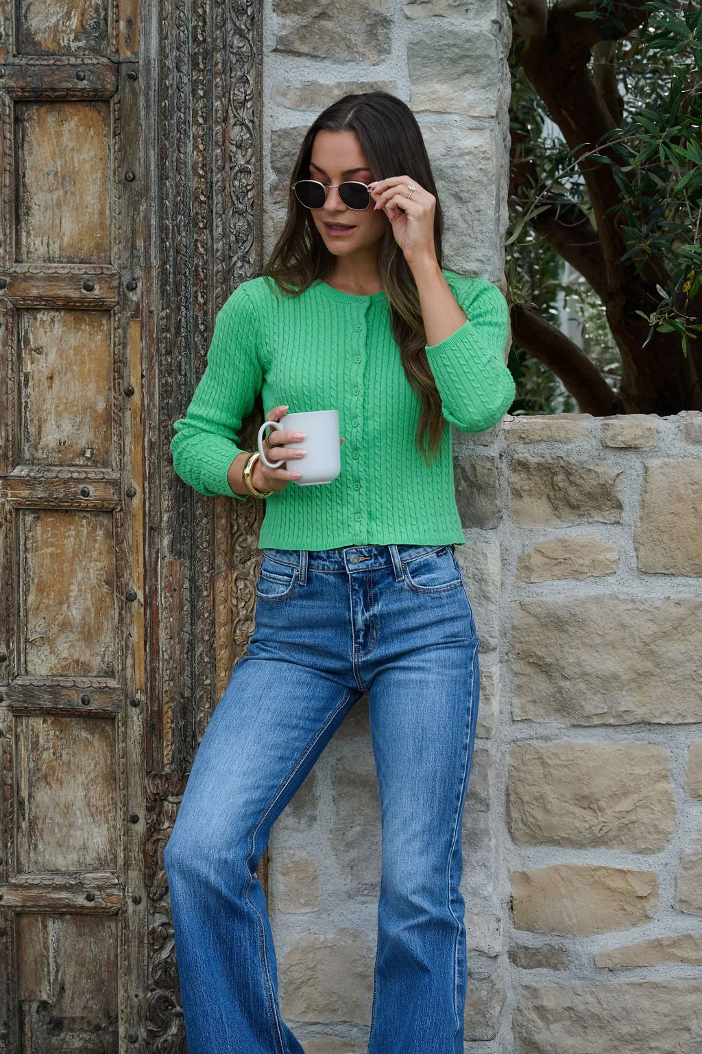 Green Cable Knit Sweater Cardigan - FINAL SALE - Image 2