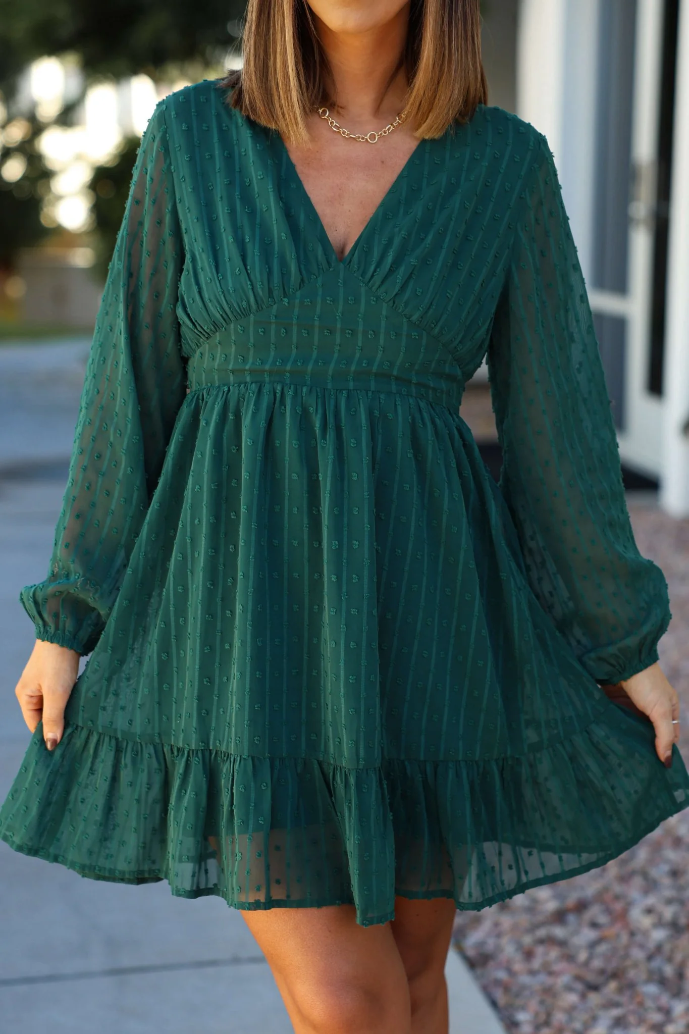 Green Swiss Dot Ruffled Mini Dress - FINAL SALE - Image 3