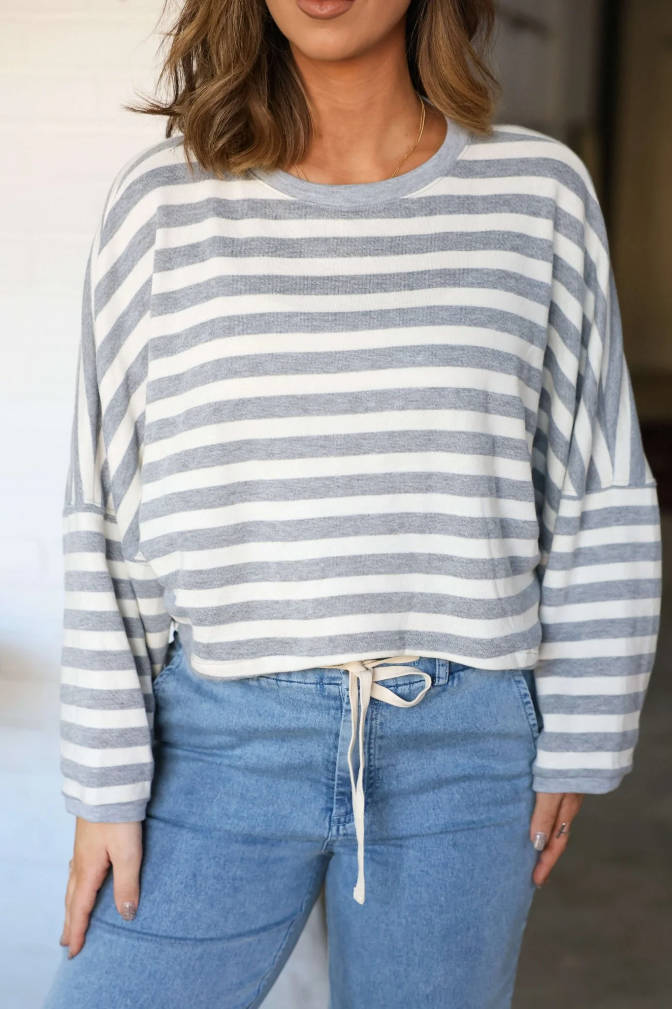 Grey and White Striped Boxy Pullover-FINAL SALE - Image 4