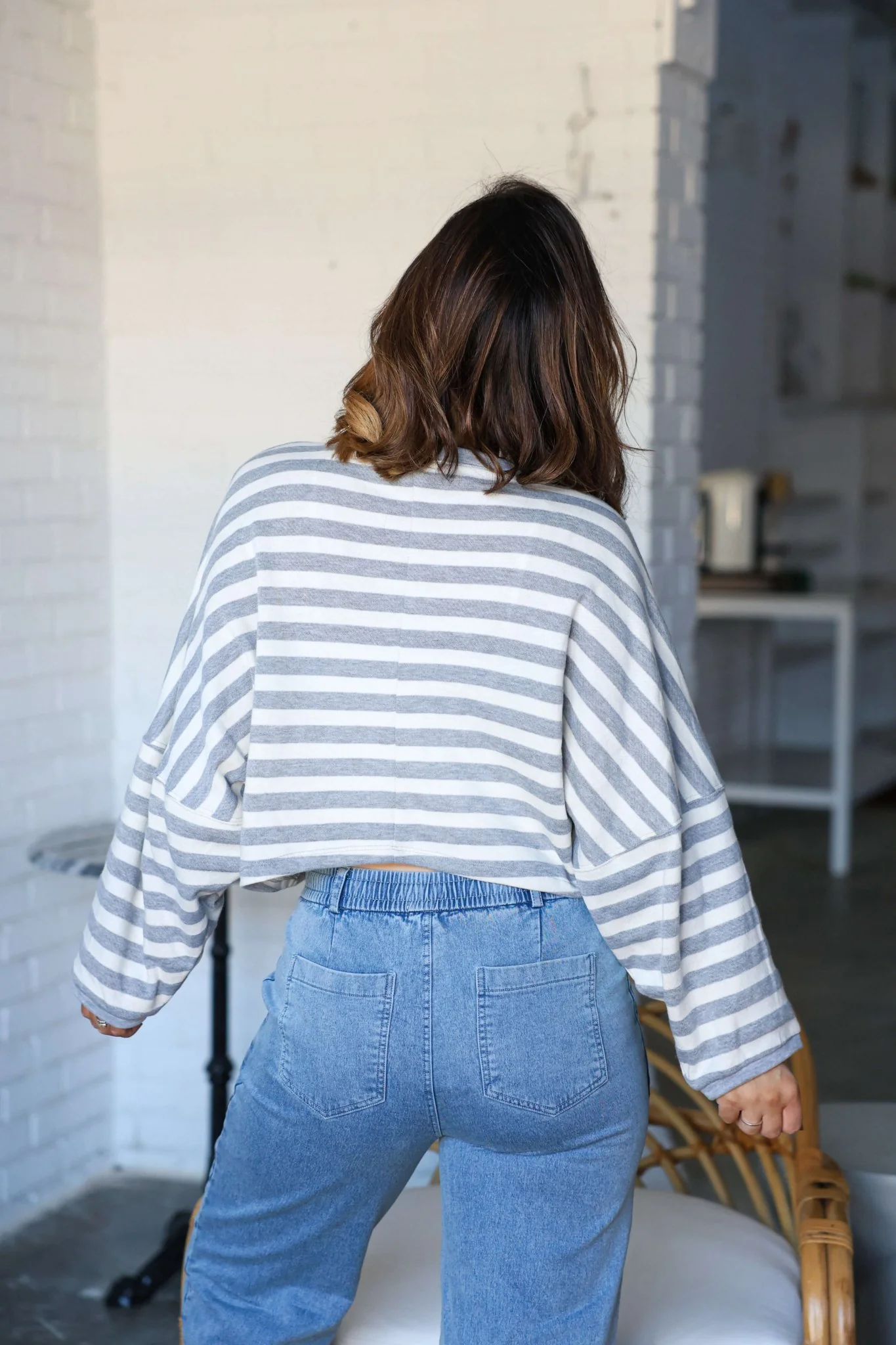 Grey and White Striped Boxy Pullover-FINAL SALE - Image 6