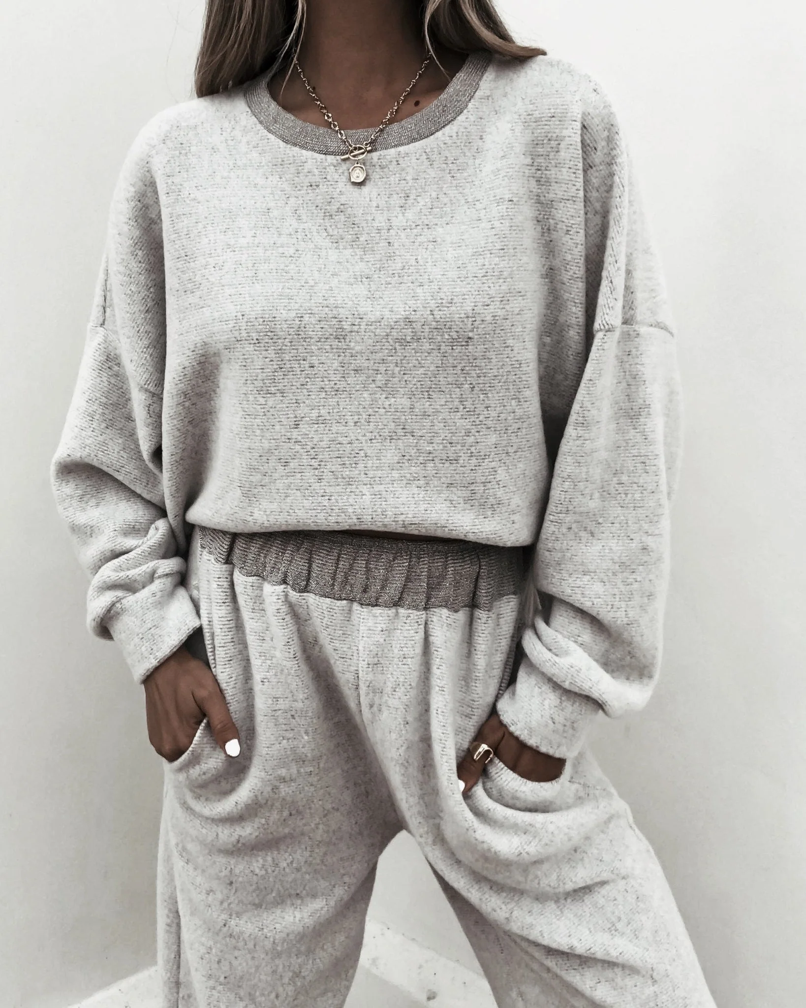 Grey Brushed Lounge Sweatshirt - FINAL SALE - Image 4