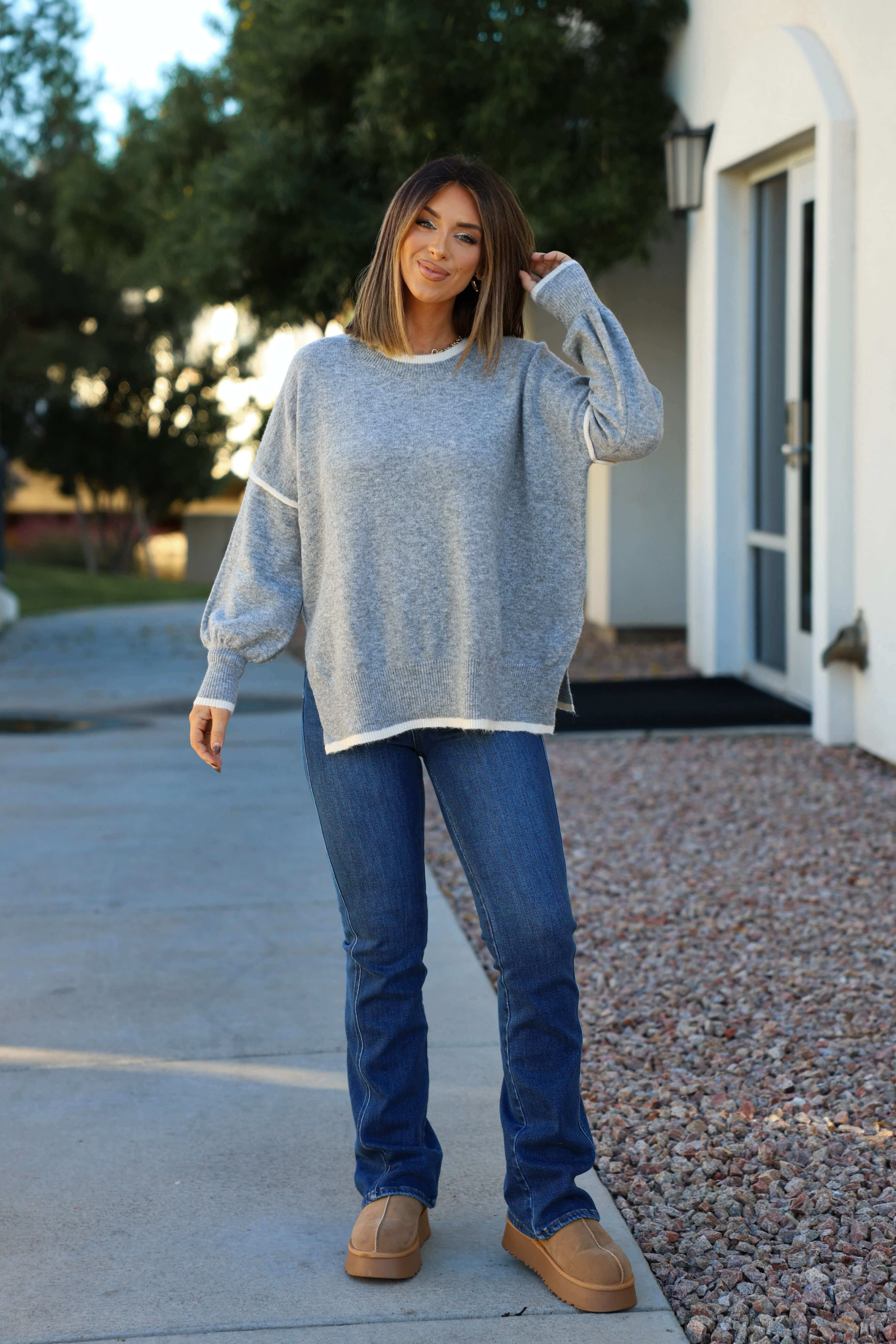 Grey Contrast Detail Pullover Sweater - FINAL SALE - Image 2