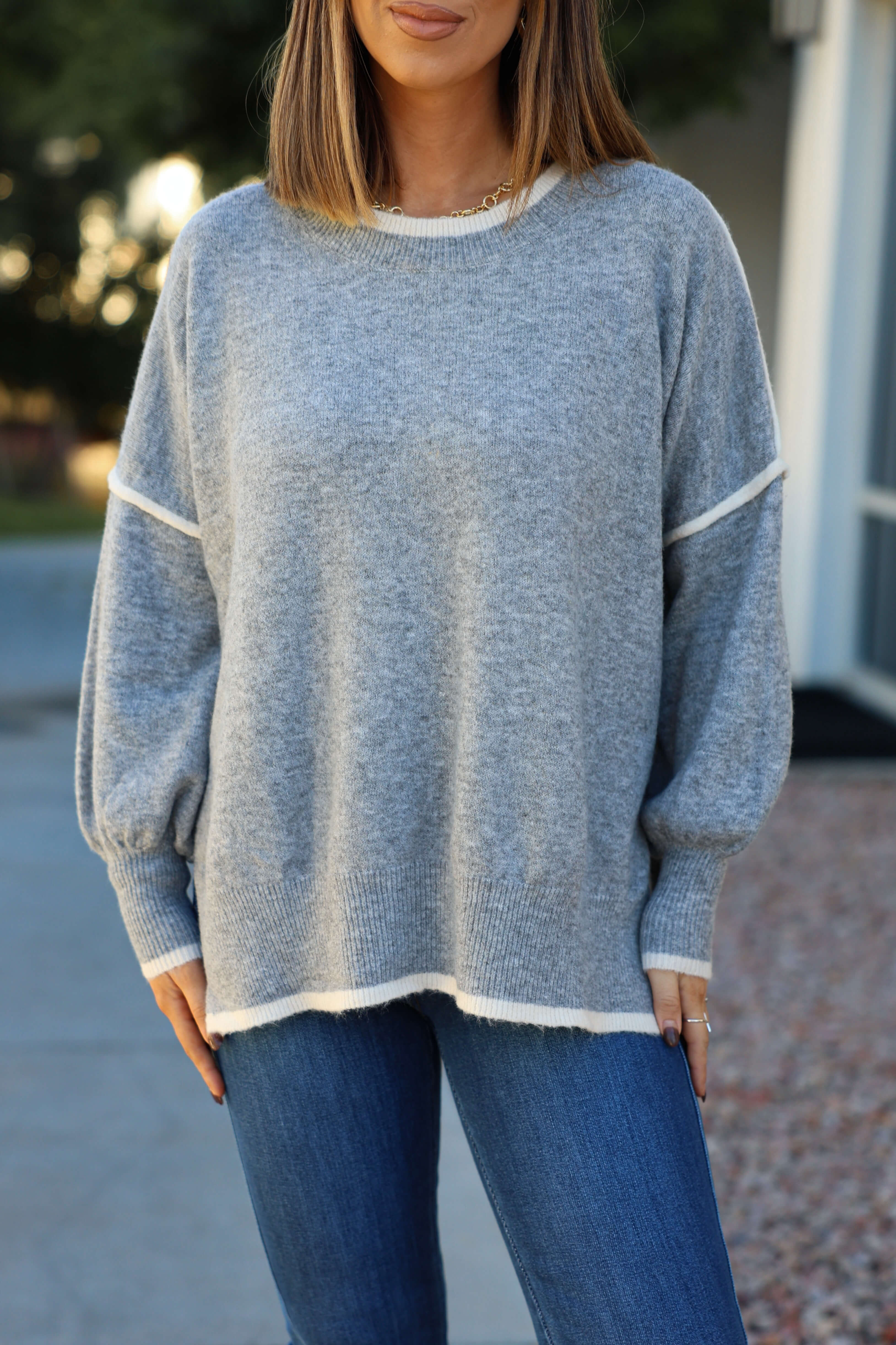 Grey Contrast Detail Pullover Sweater - FINAL SALE - Image 3