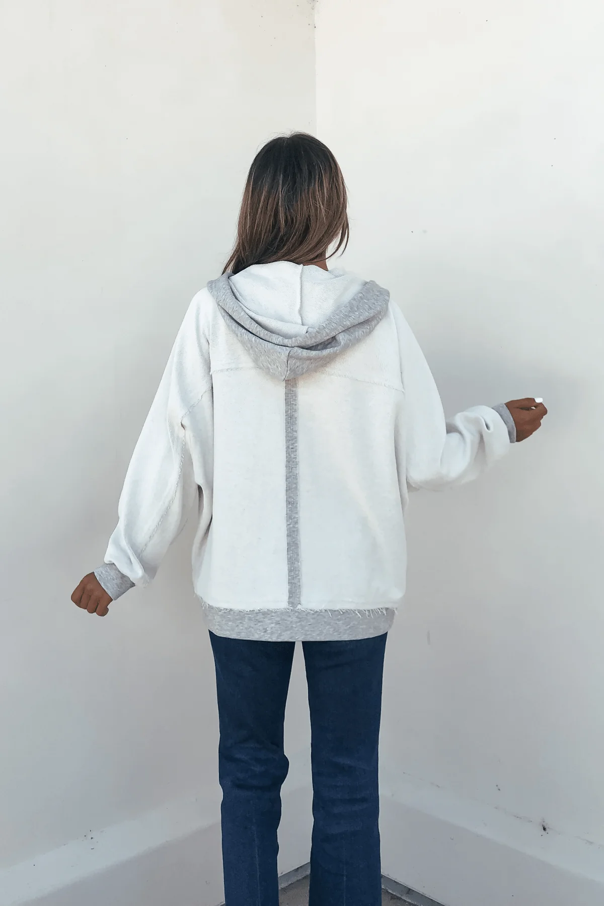 Grey Contrast Half Button Up Hooded Sweatshirt - FINAL SALE - Image 4
