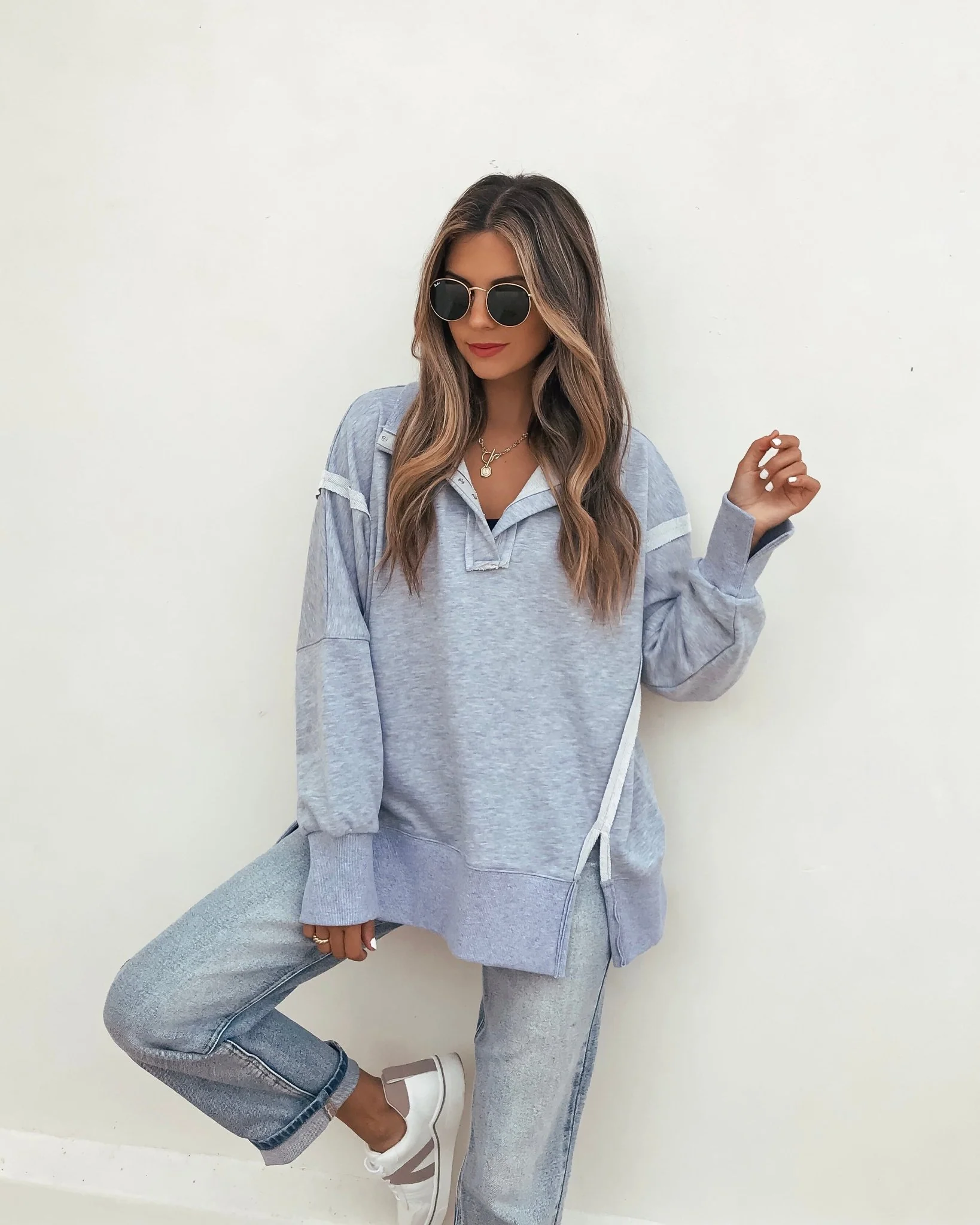 Grey Contrast Pullover Sweatshirt - FINAL SALE