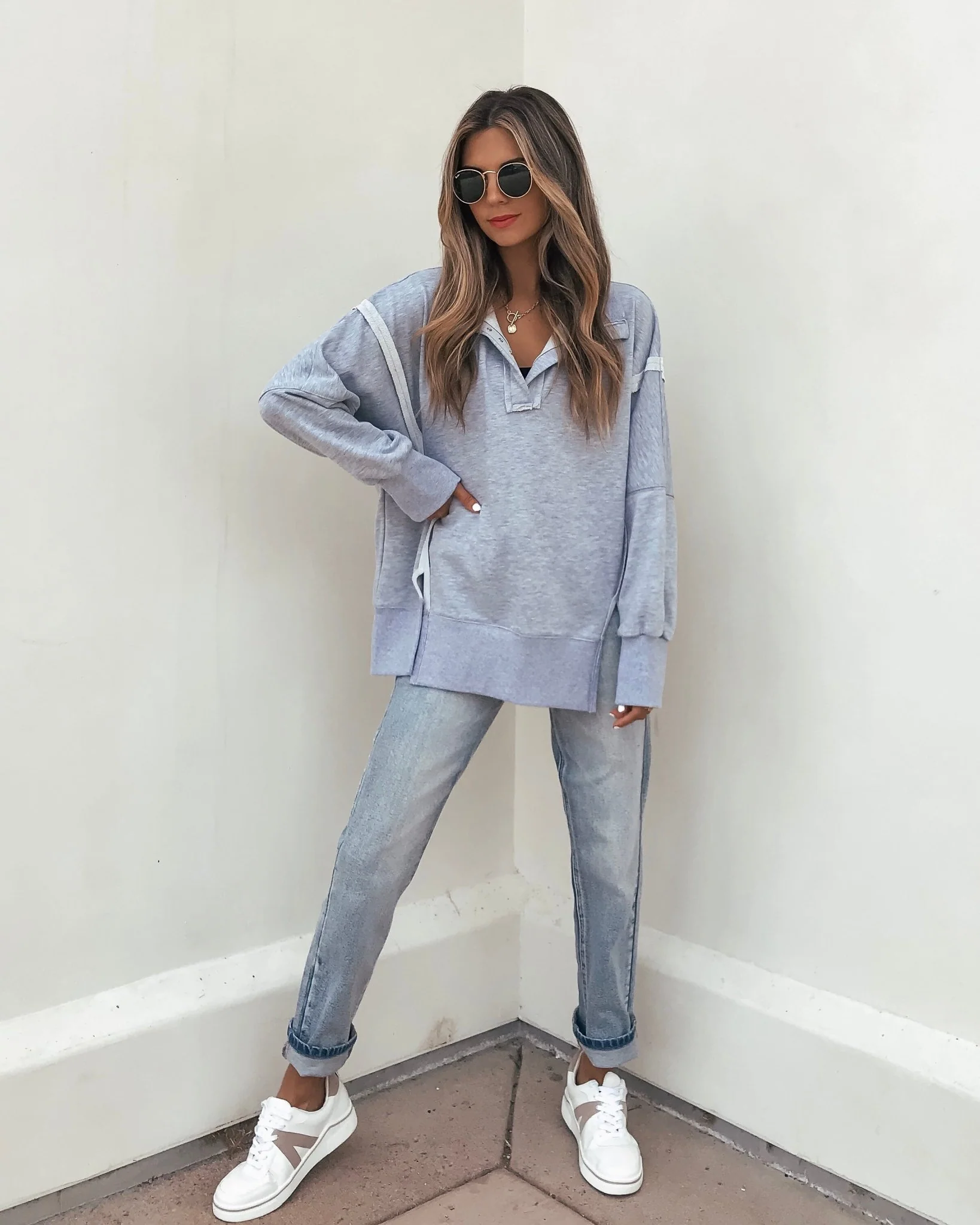 Grey Contrast Pullover Sweatshirt - FINAL SALE - Image 2
