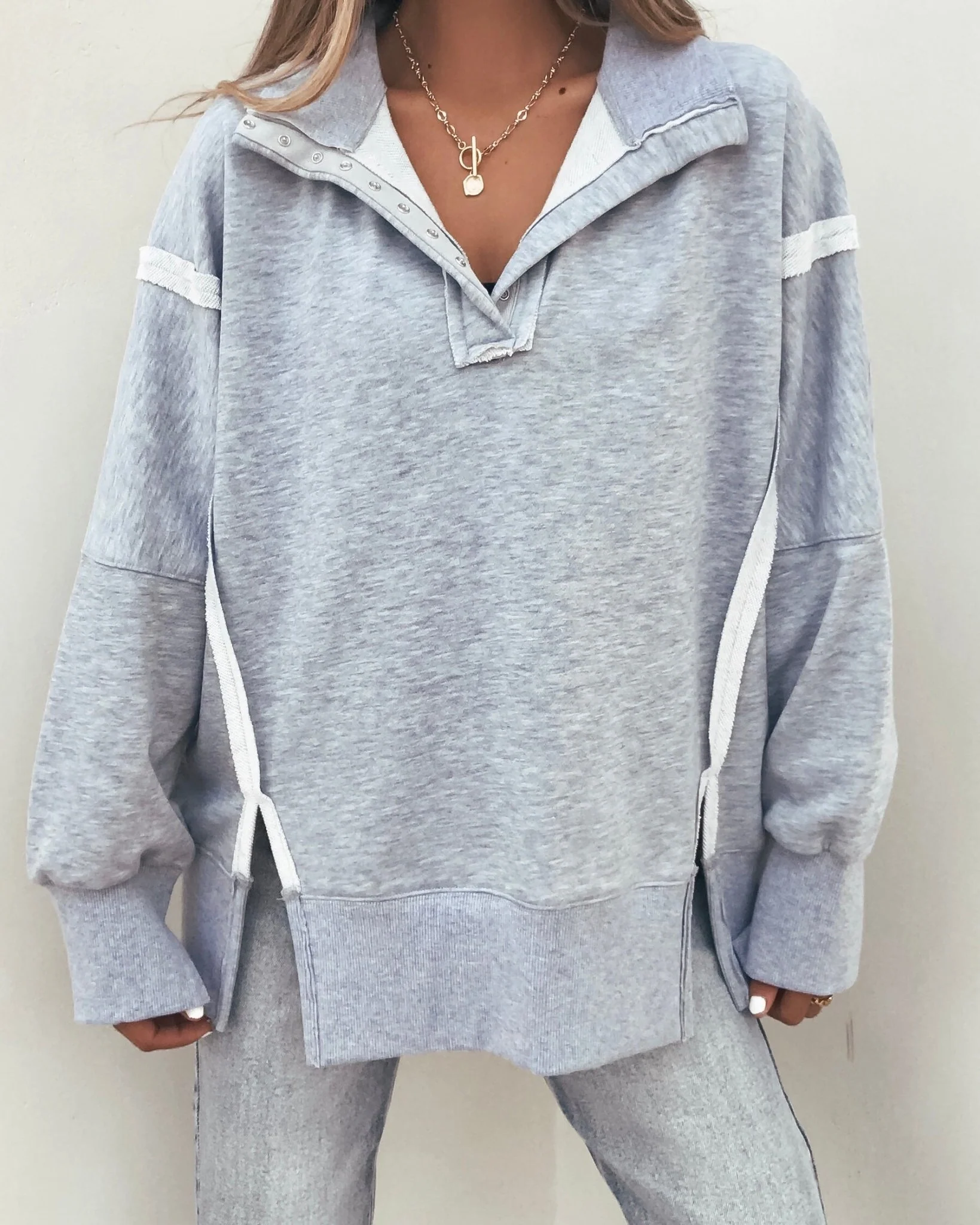 Grey Contrast Pullover Sweatshirt - FINAL SALE - Image 3