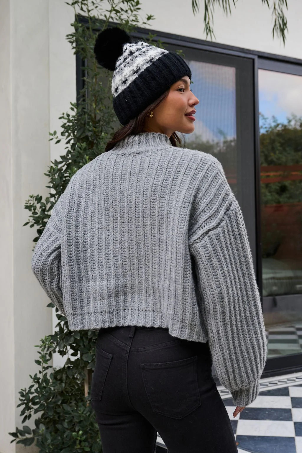 Grey Wide Sleeve Ribbed Mock Neck Sweater - FINAL SALE - Image 10