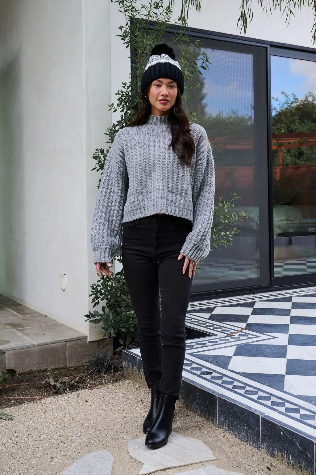 Grey Wide Sleeve Ribbed Mock Neck Sweater - FINAL SALE - Image 2