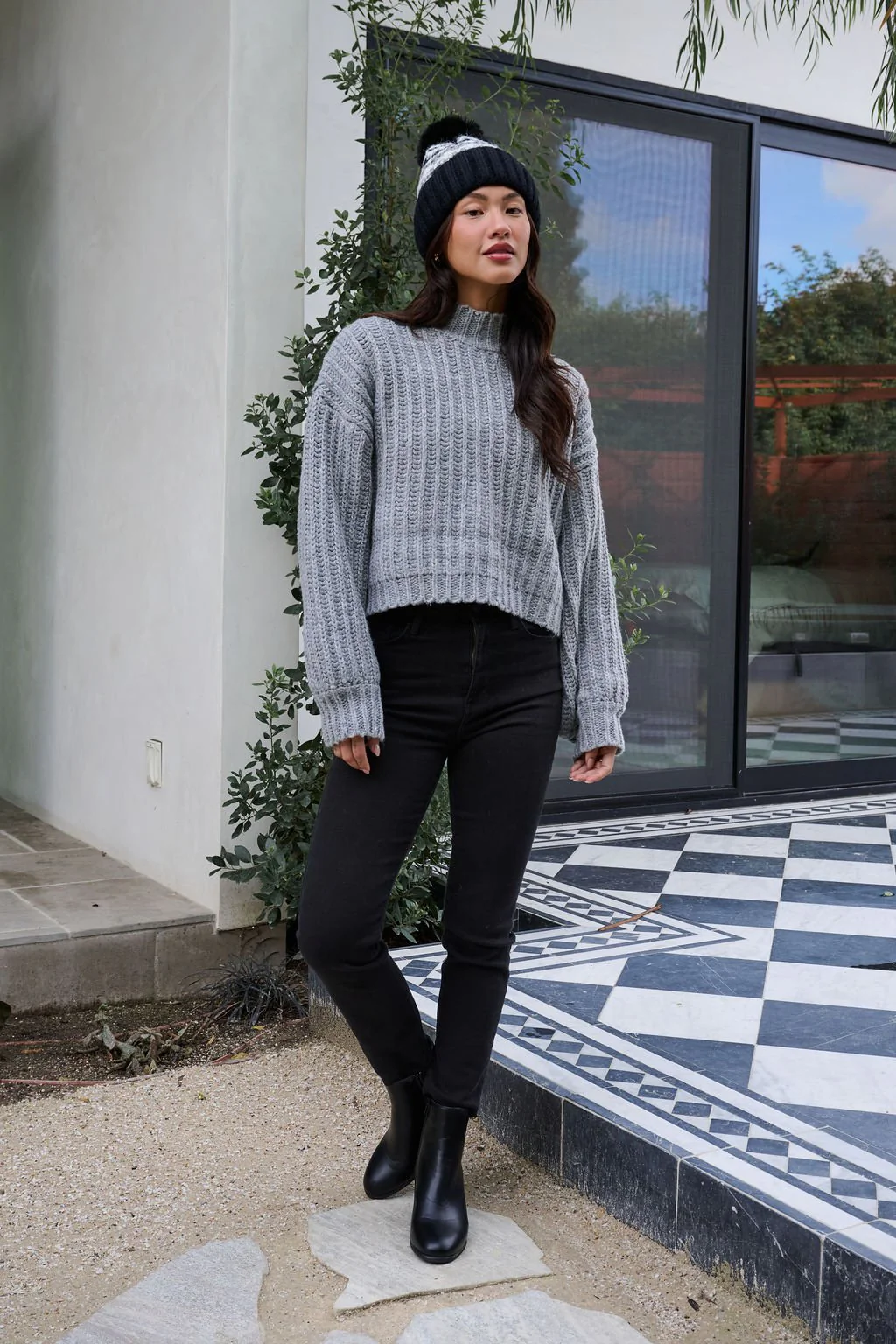 Grey Wide Sleeve Ribbed Mock Neck Sweater - FINAL SALE - Image 4