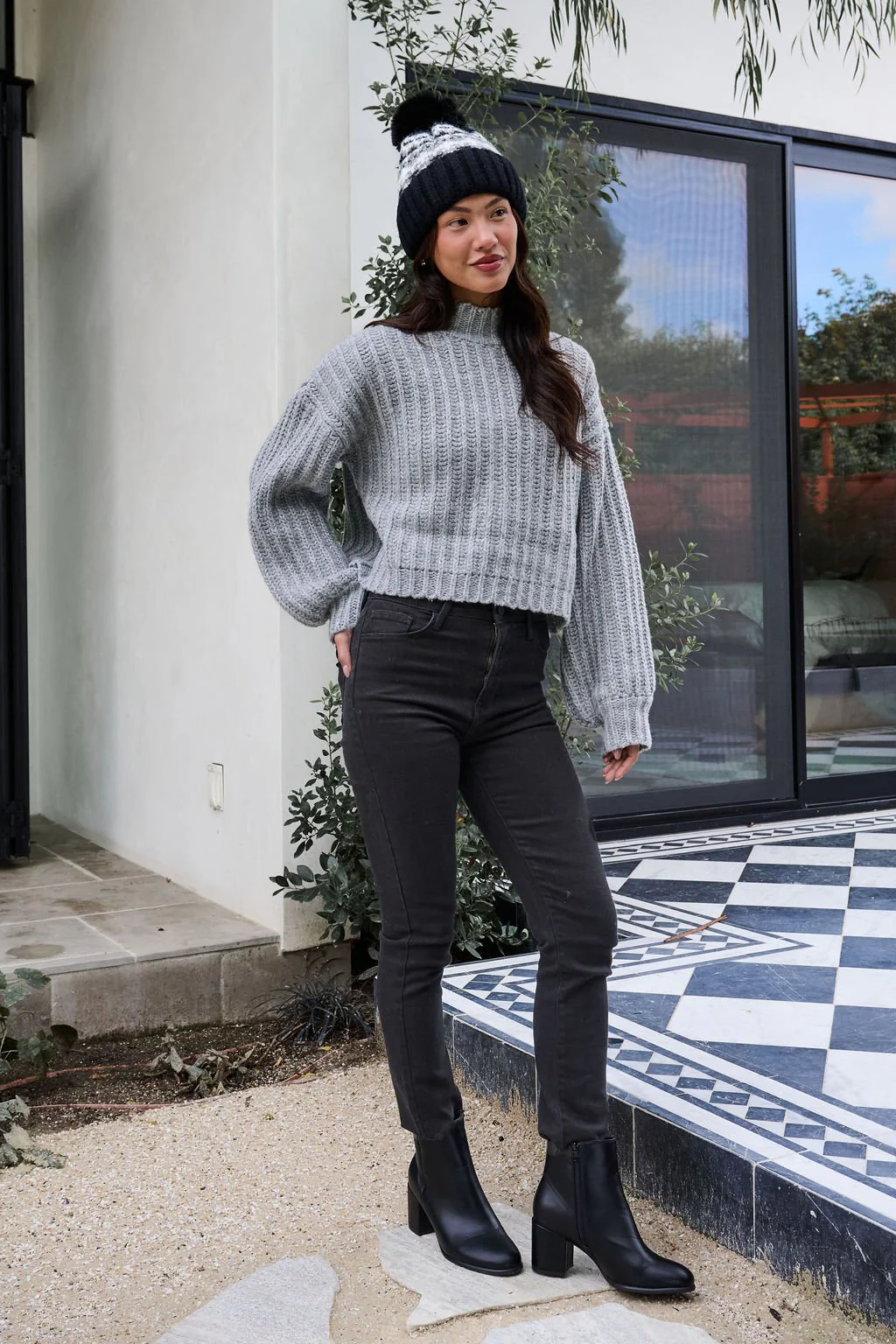 Grey Wide Sleeve Ribbed Mock Neck Sweater - FINAL SALE - Image 6
