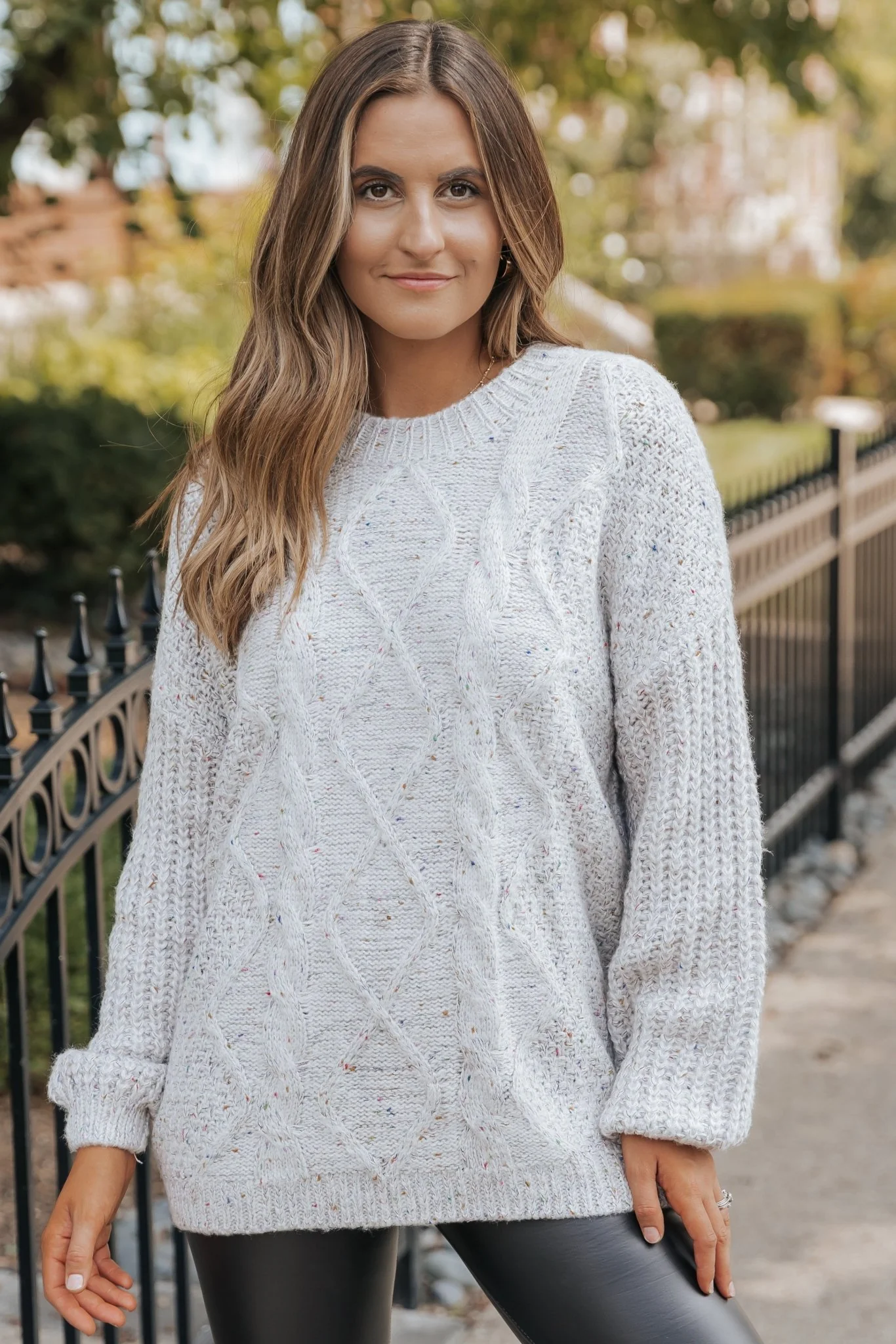 Heather Grey Confetti Cable Knit Sweater-FINAL SALE - Image 4
