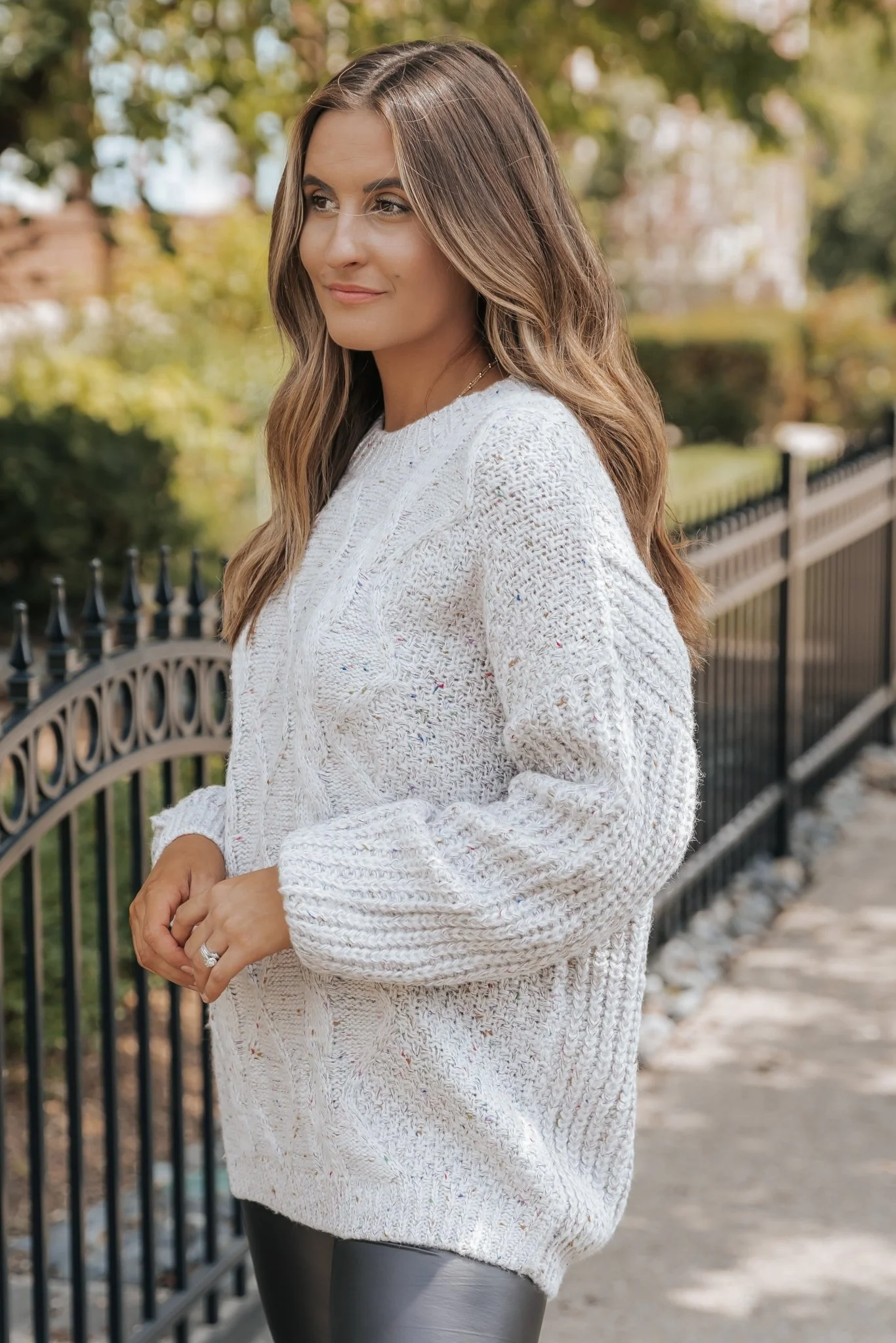 Heather Grey Confetti Cable Knit Sweater-FINAL SALE - Image 5