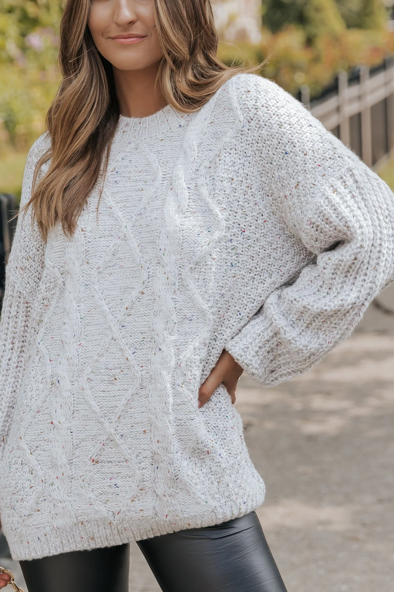 Heather Grey Confetti Cable Knit Sweater-FINAL SALE - Image 6
